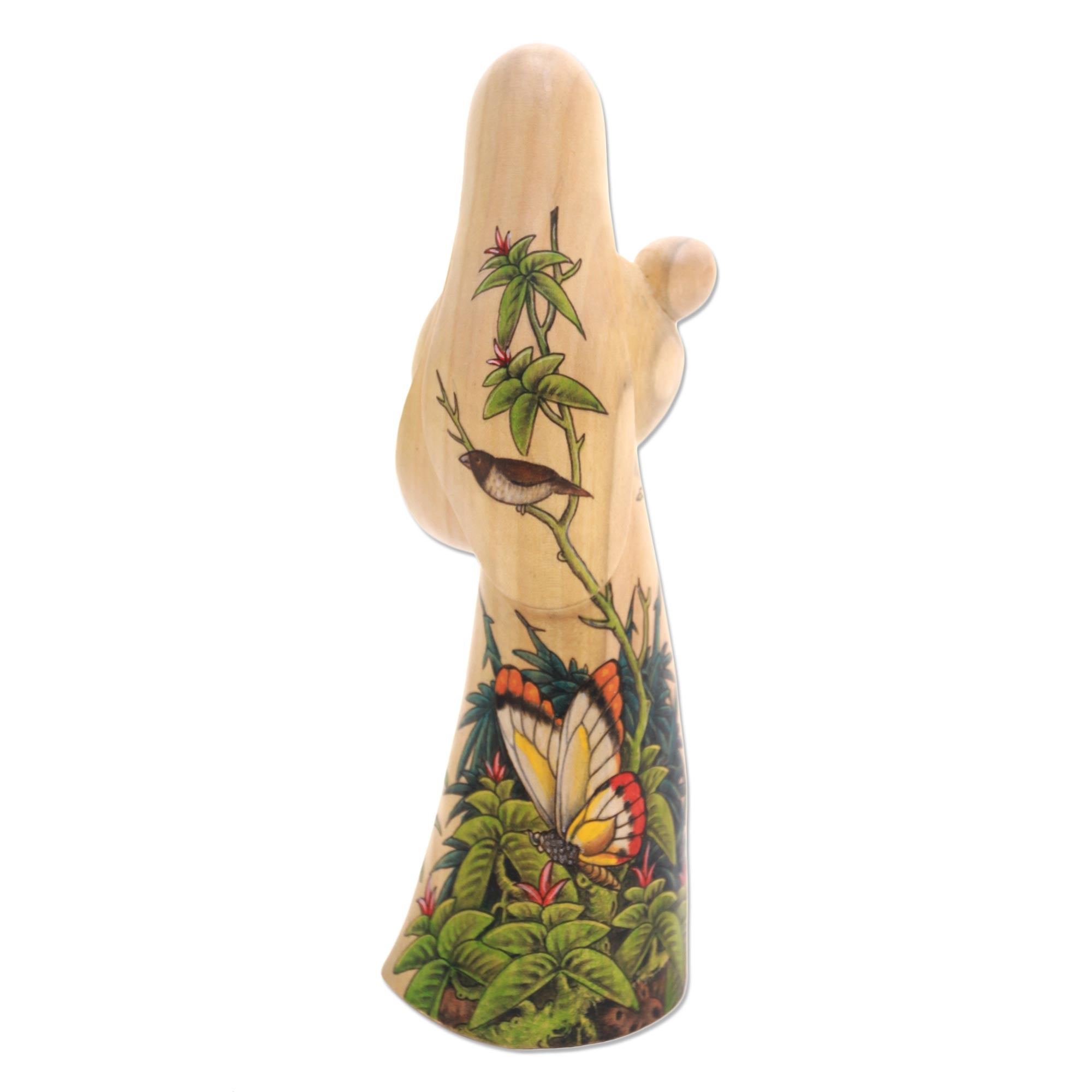 Premium Hand-Painted Mother and Child Wood Statue from Bali