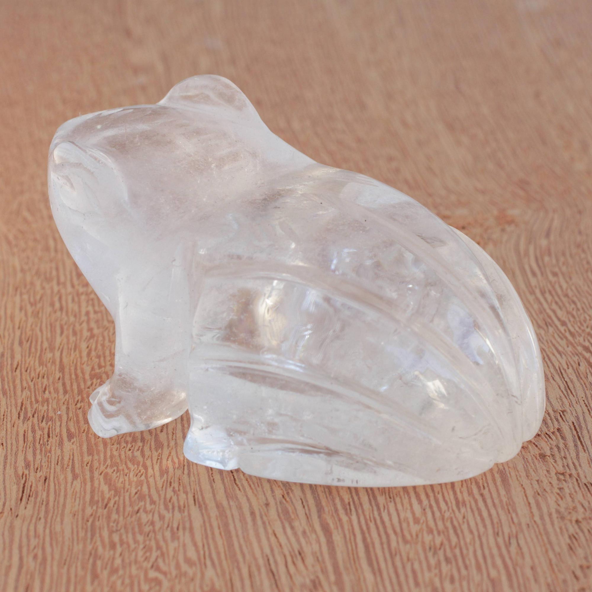 Premium Hand-Carved Quartz Gemstone Frog Figurine - Brazilian Artistry