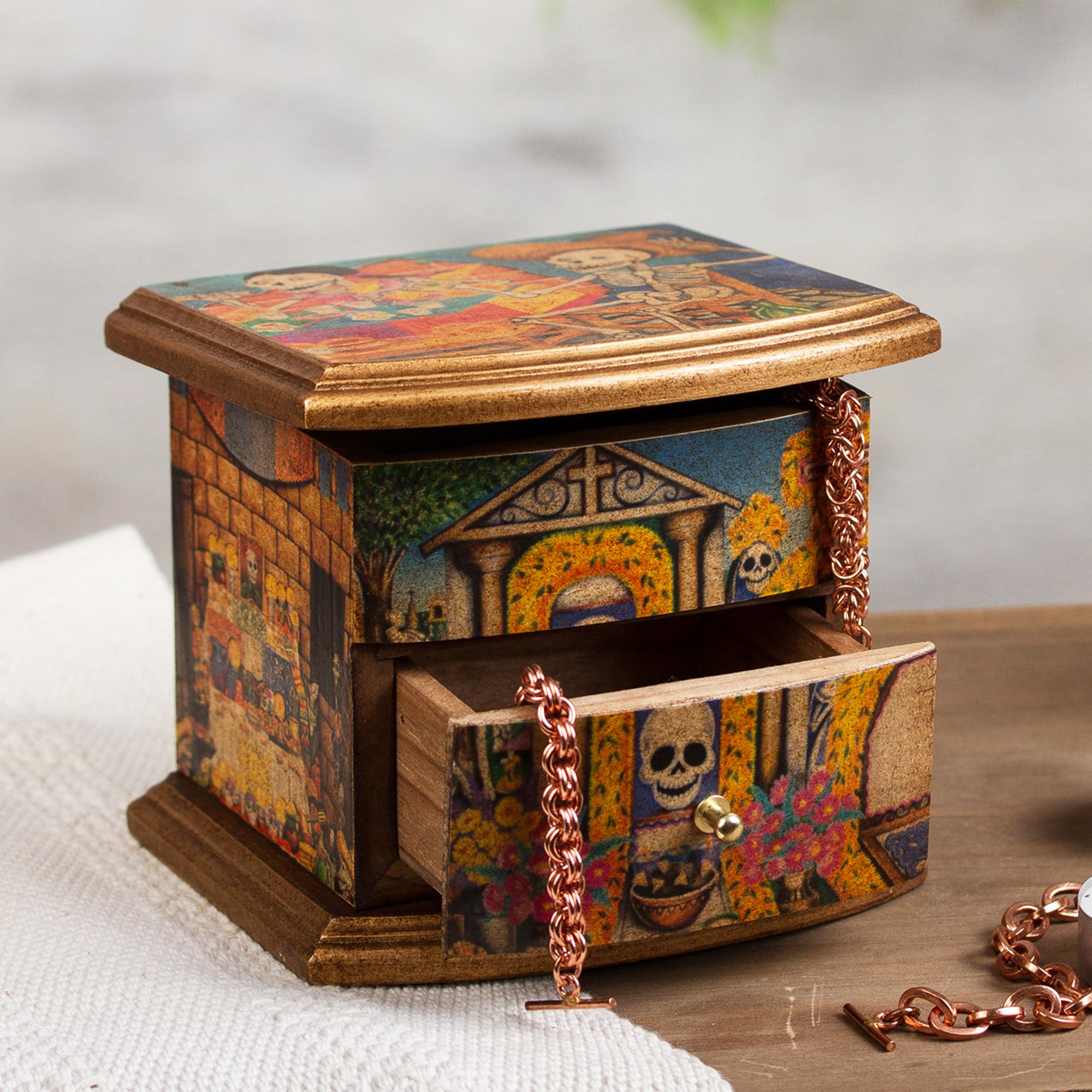 Premium Day of the Dead Jewelry Box - Handcrafted Mexican Treasure Chest