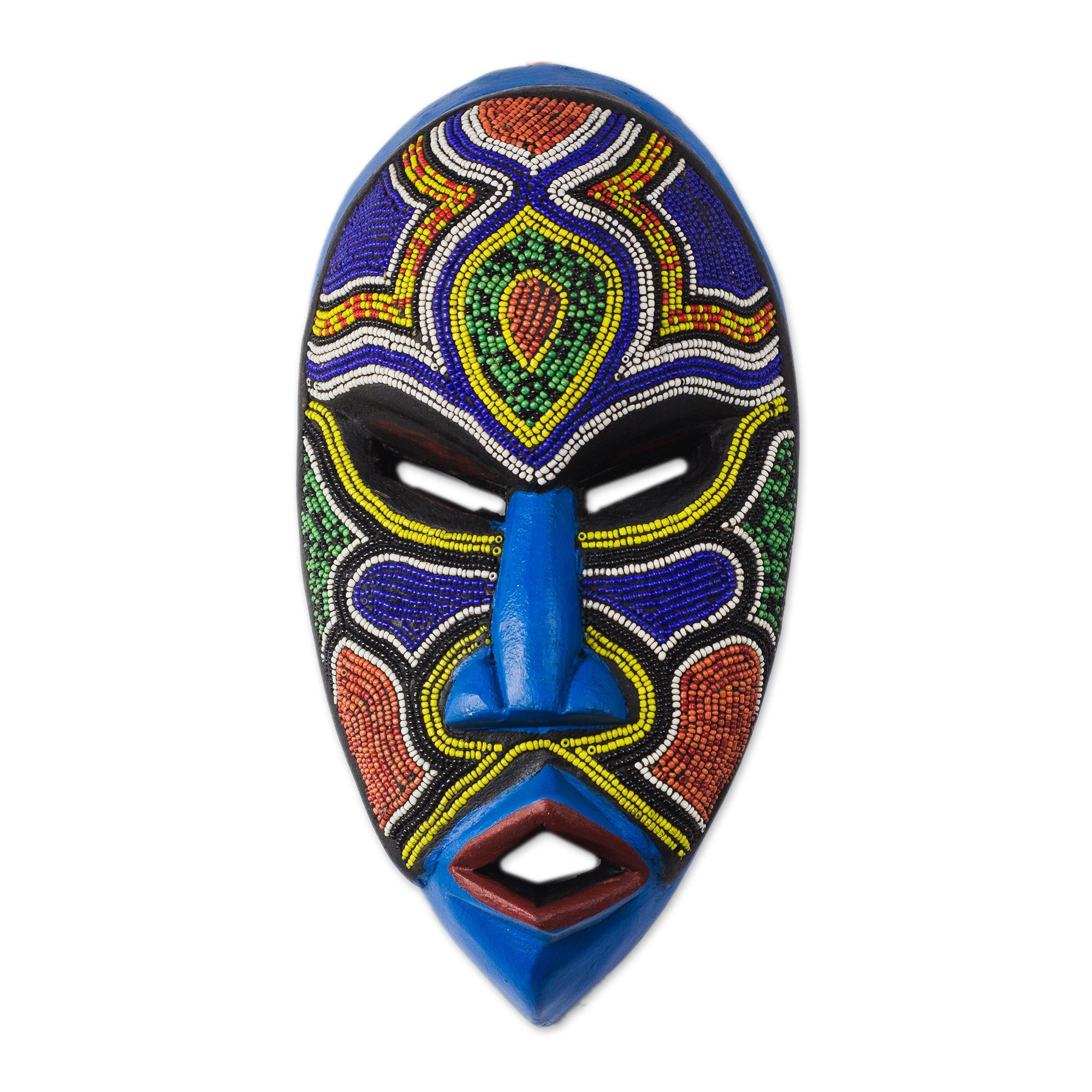 Premium Handcrafted Beaded African Wood Mask - Recycled Plastic Decor from Ghana