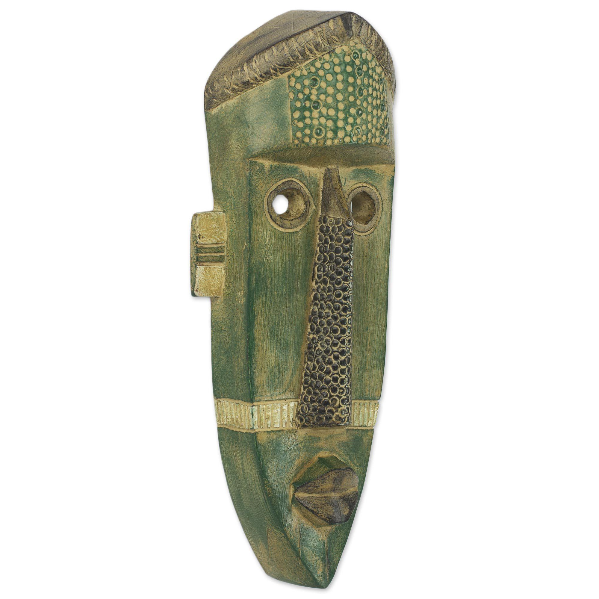Premium Hand-Carved Green Giant Wall Mask | Authentic Ghanaian Art