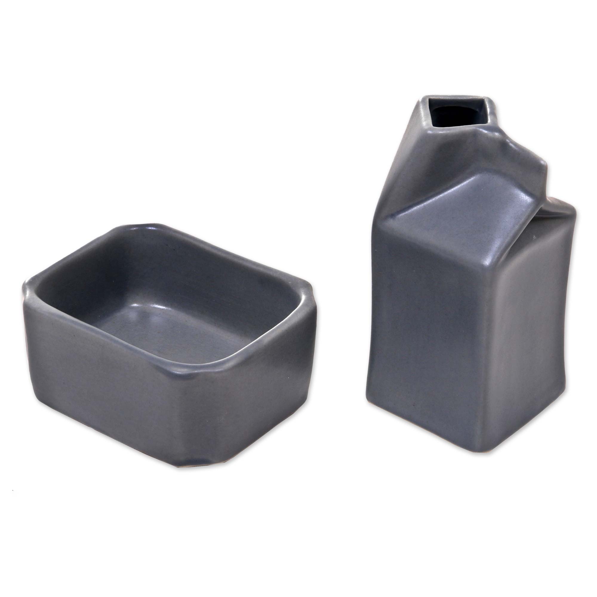Premium Cloudy Morn Contemporary Grey Ceramic Sugar Bowl & Creamer Set