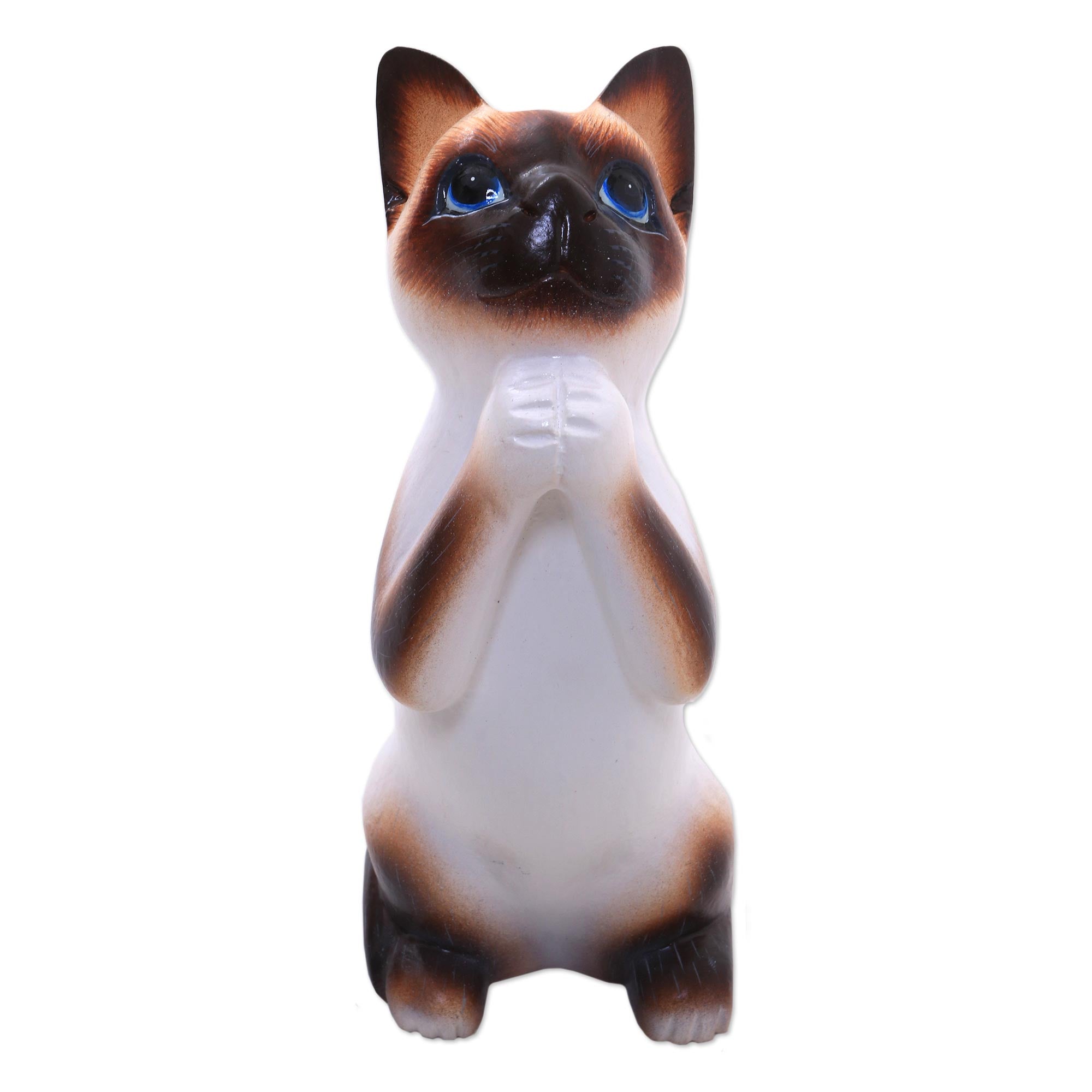 Premium Siamese Cat Wish Sculpture - Handcrafted Albesia Wood Art