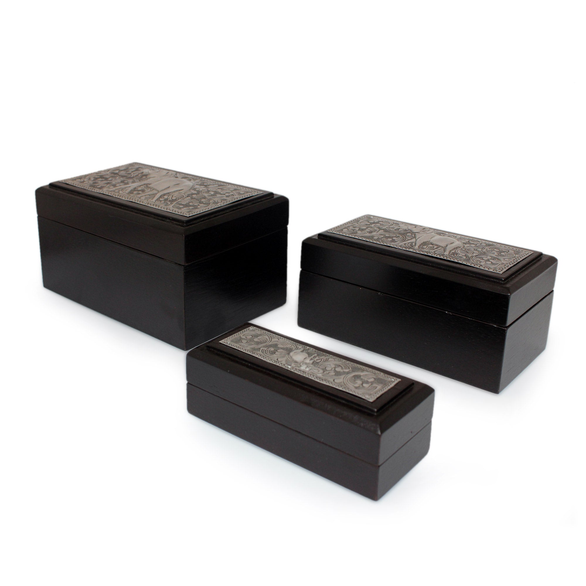 Premium Siamese Elephant Decorative Box Set - Handcrafted Wood & Nickel