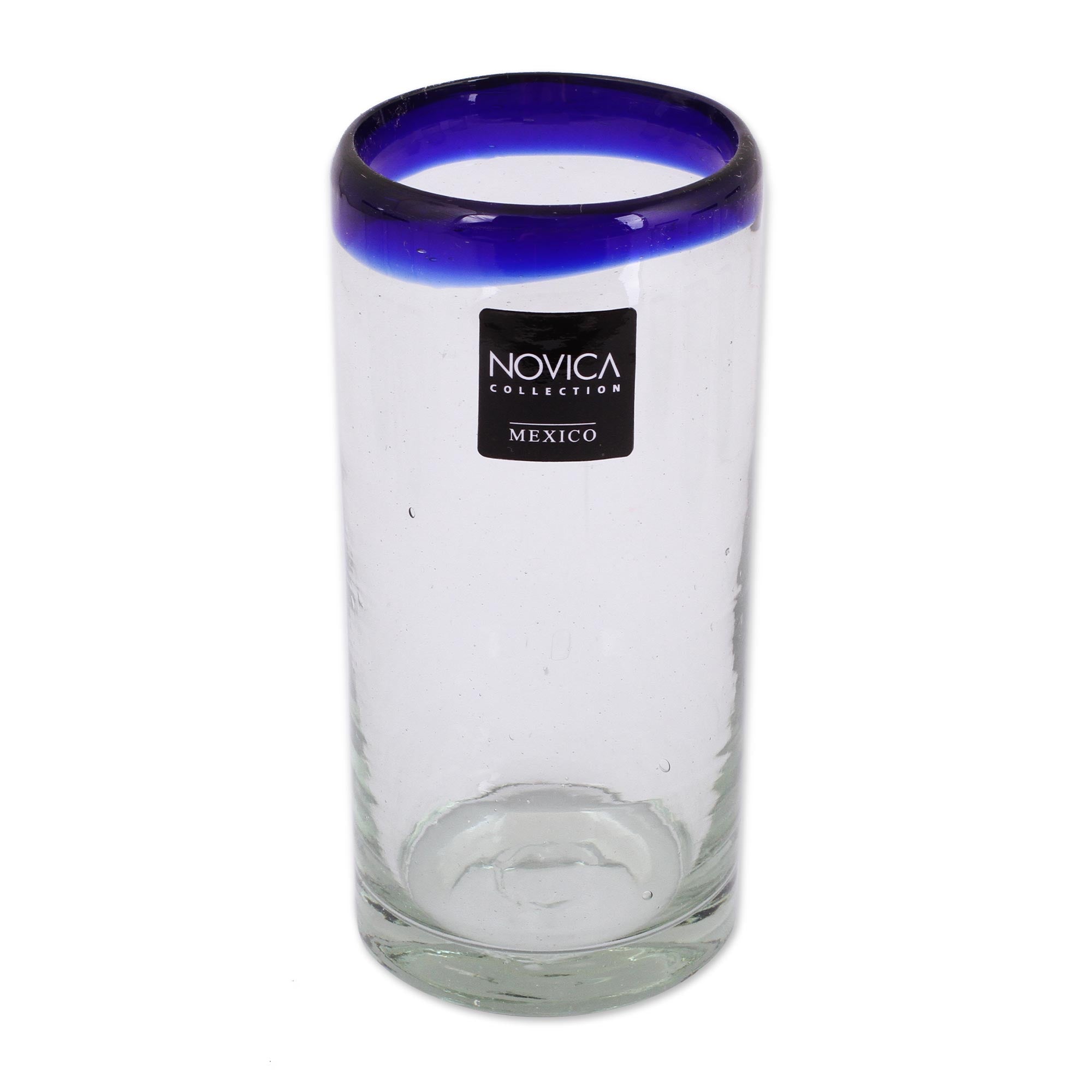 Premium Handblown Cobalt Blue Rim Highball Tumbler Set - Unique Glassware