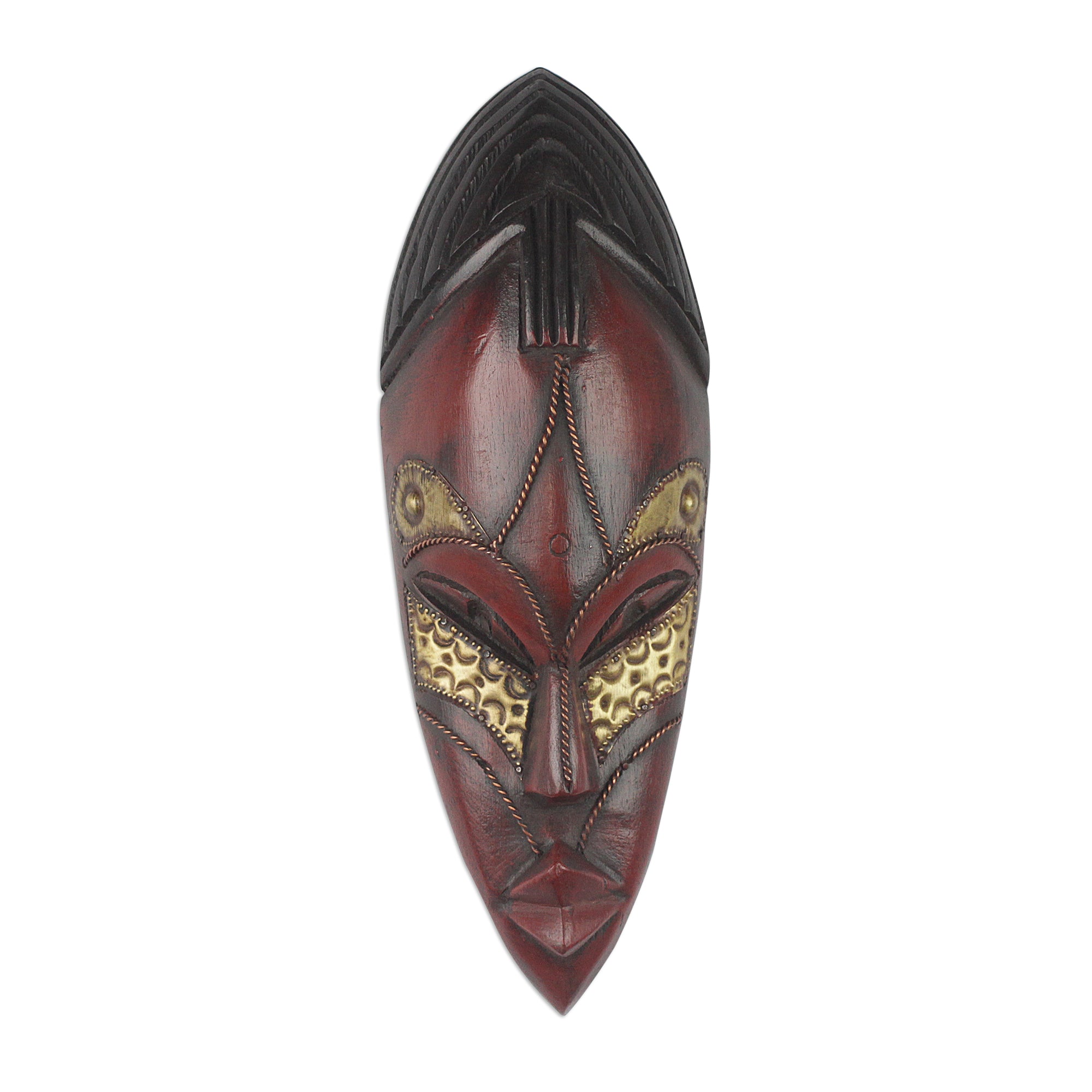 Premium Zodwa Wood and Brass Wall Mask - Handcrafted Ghanaian Art