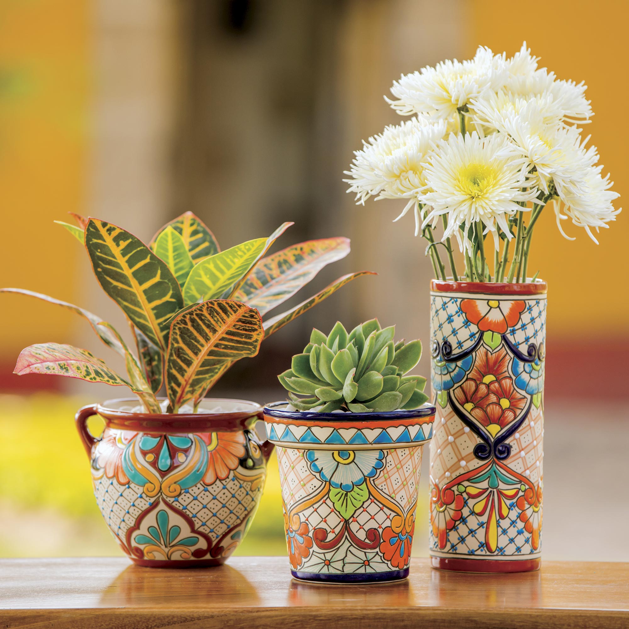 Premium Talavera Style Ceramic Flowerpot Urn - Sunlit Stroll Collection