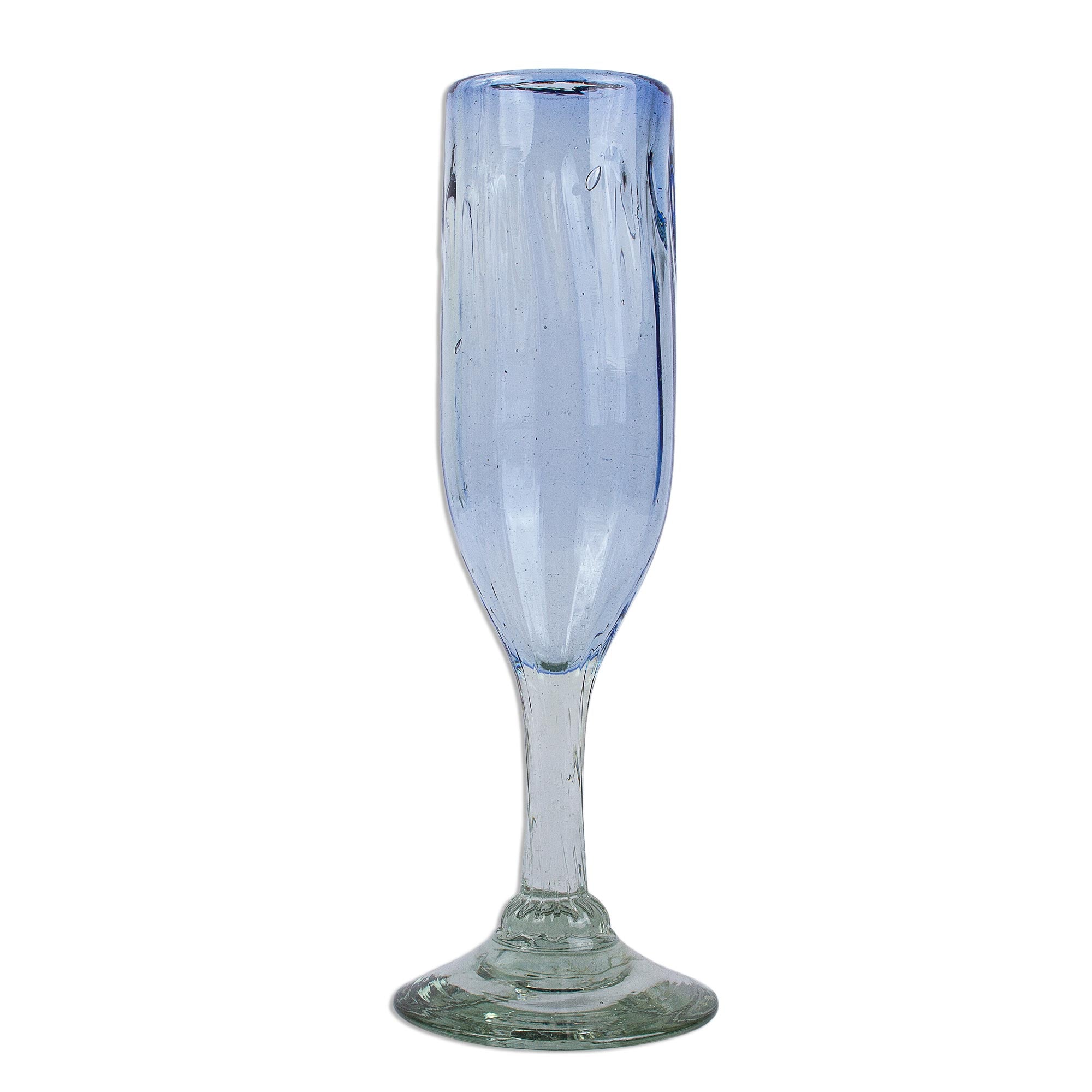 Premium Fiesta Azul Hand-Blown Recycled Glass Champagne Flutes - Set of 6