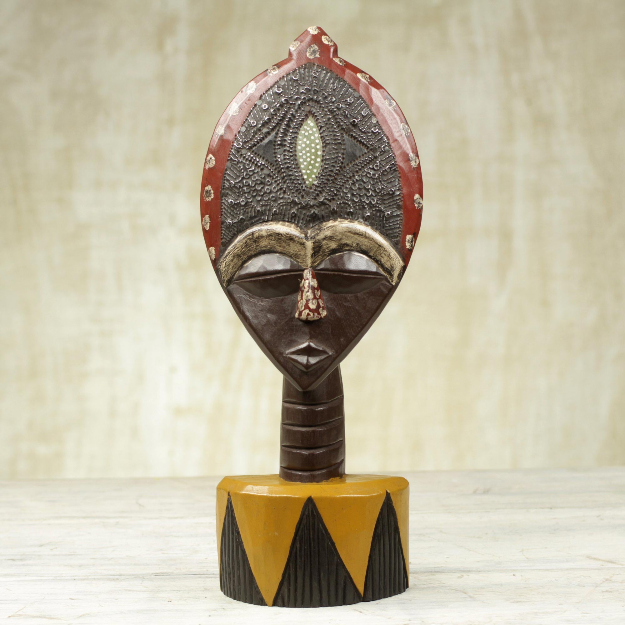 Premium Biakoye Ghanaian Sese Wood Mask Sculpture with Aluminum Plating - Handcrafted Art Piece