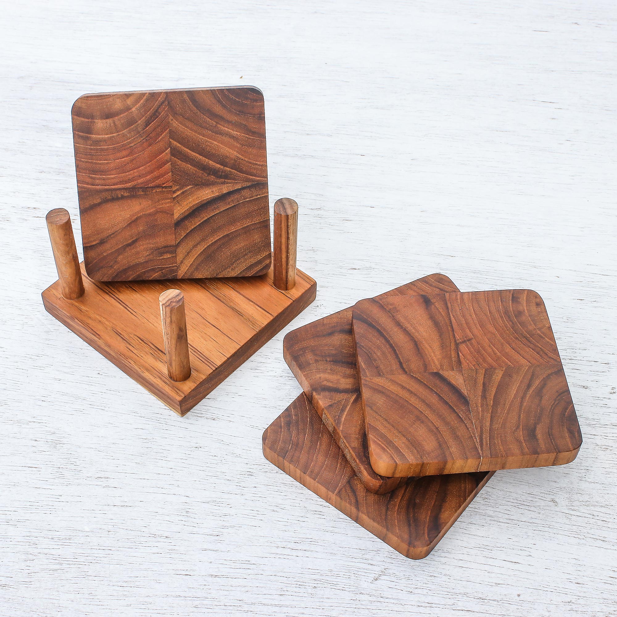 Premium Handcrafted Teak Wood Coasters – Natural Elegance Set of 4