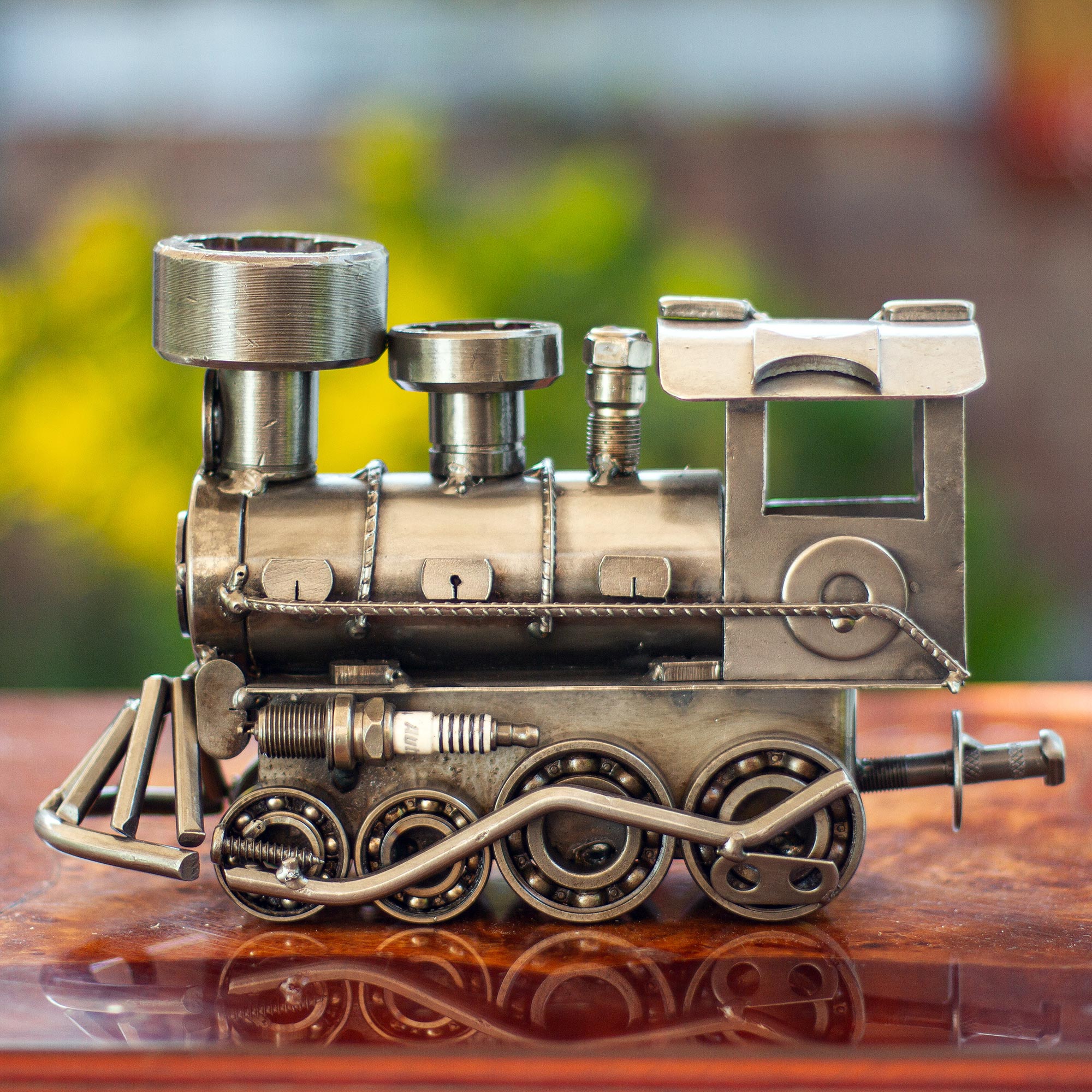 Premium Rustic Locomotive Sculpture - Unique Recycled Metal Train Art (11 Inch)