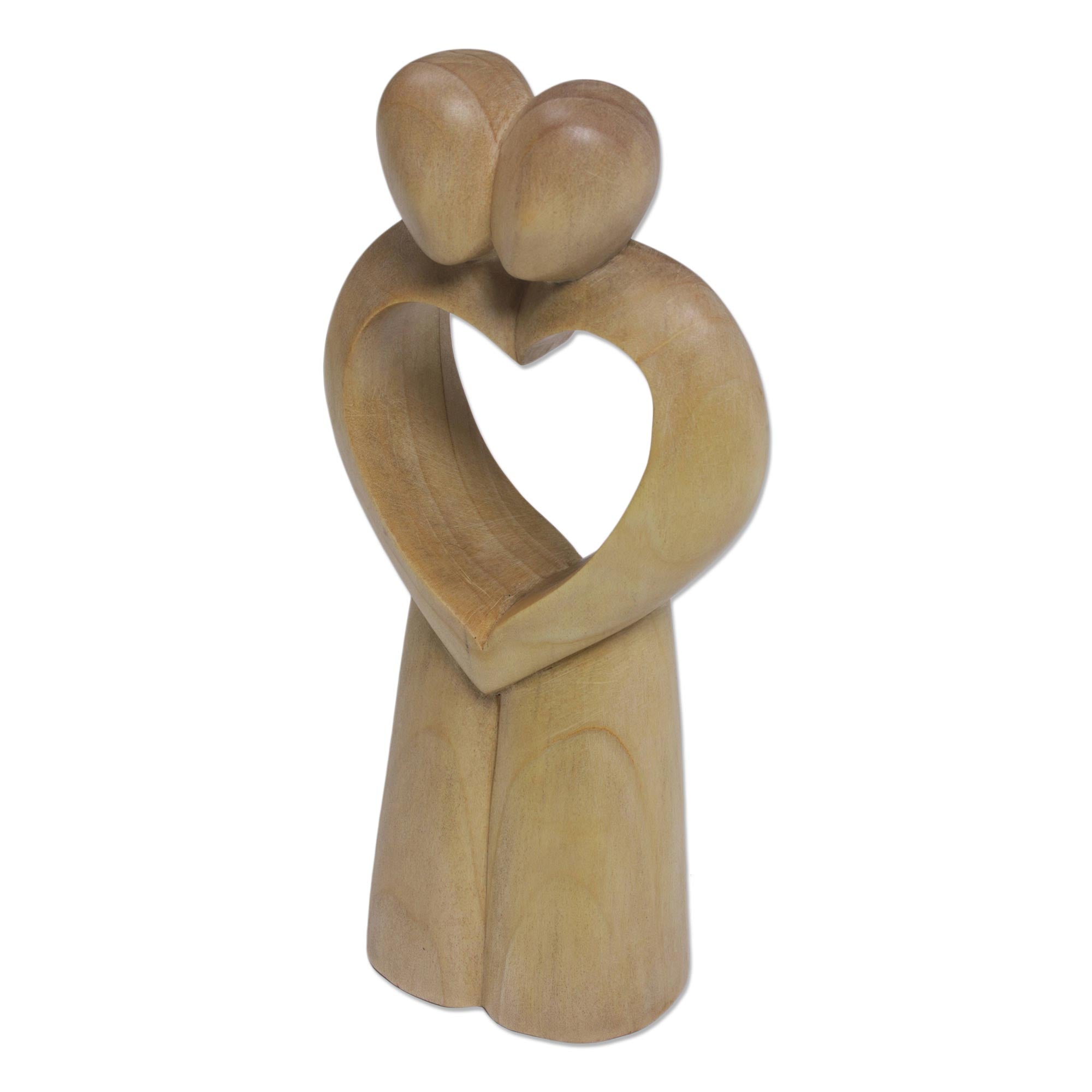 Premium United Heart Abstract Crocodile Wood Statuette - Handcrafted in Bali