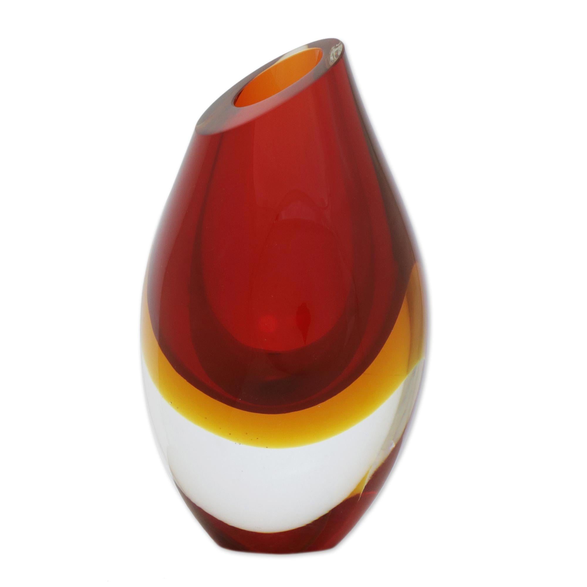 Premium Murano-Inspired Fiery Droplet Art Glass Vase – Red-Orange Elegance