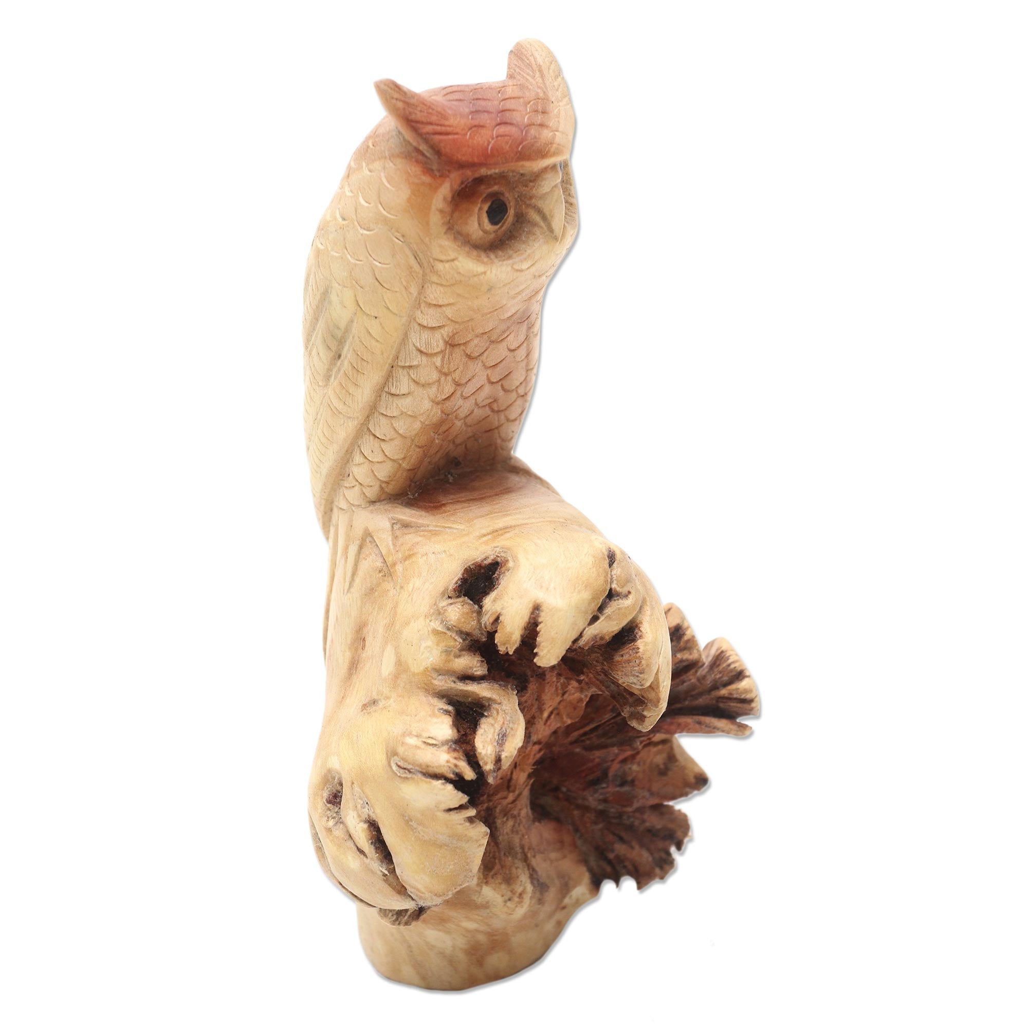 Premium Hand-Carved Silent Owl Sculpture - Unique Benalu Wood Art