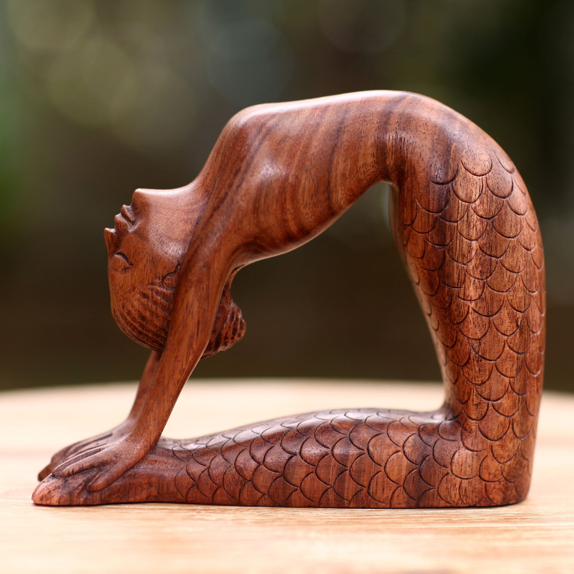 Premium Hand-Carved Balinese Mermaid Sculpture - Ustrasana Yoga Pose