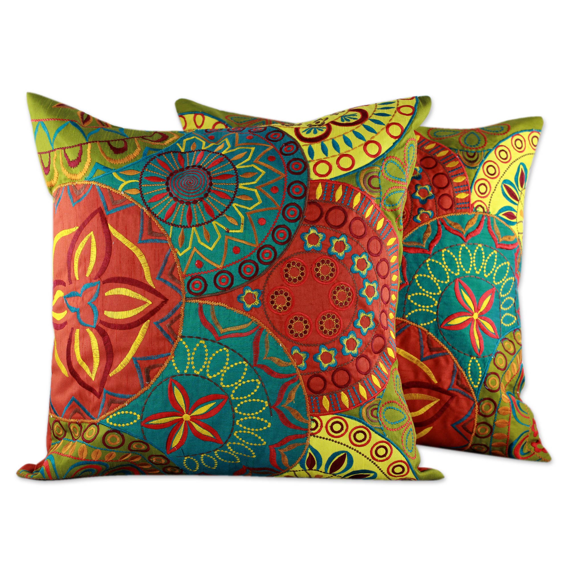 Premium Glorious 2 Teal & Orange Embroidered Cushion Covers - Upgrade Your Decor