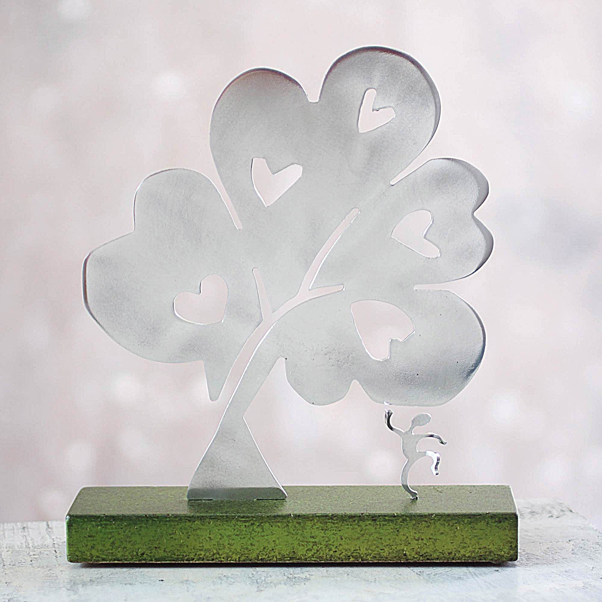 Premium Tree Of Hearts Sculpture - Aluminum & Wood Art Piece