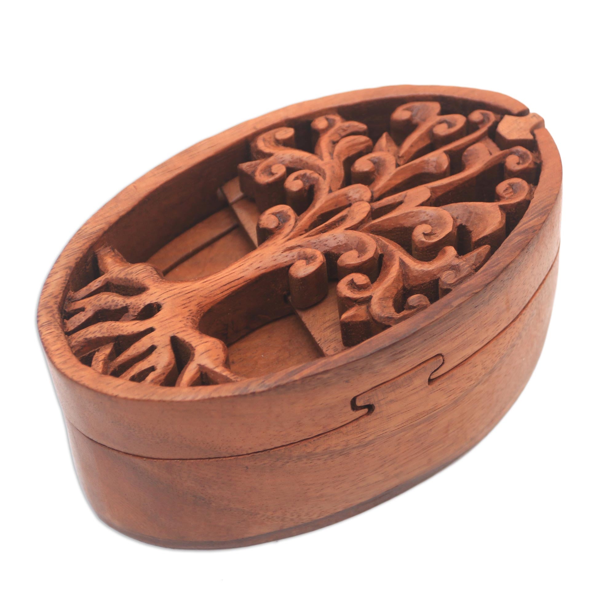 Premium Handcrafted Suar Wood Puzzle Box with Tree Design – Ultimate Storage Solution from Bali