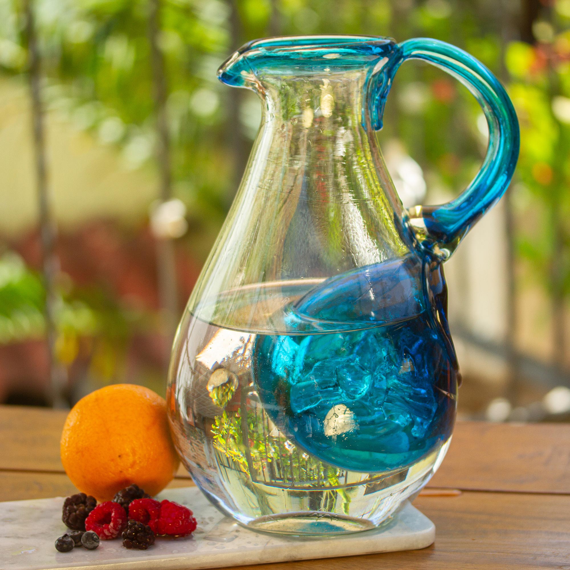 Premium Handcrafted Caribbean Glass Pitcher with Built-In Ice Chamber