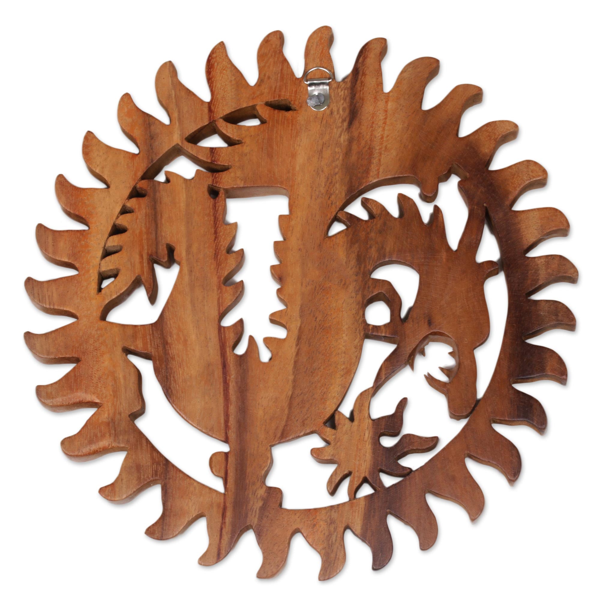 Premium Hand-Carved Balinese Dragon Wood Relief Panel – Circular Suar Wood Art