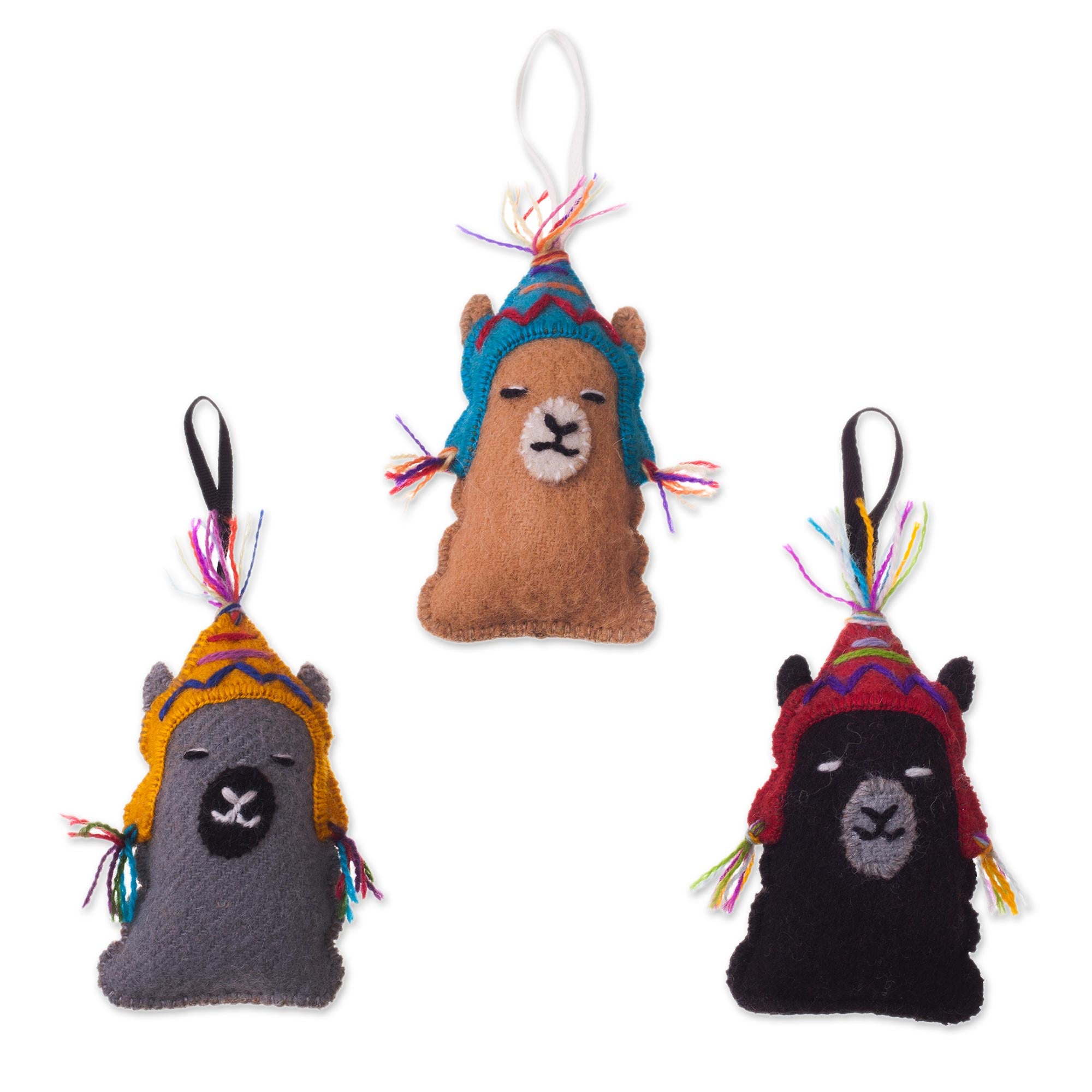Premium Sleepy Llama Ornaments – Handcrafted in Peru (Set of 3)