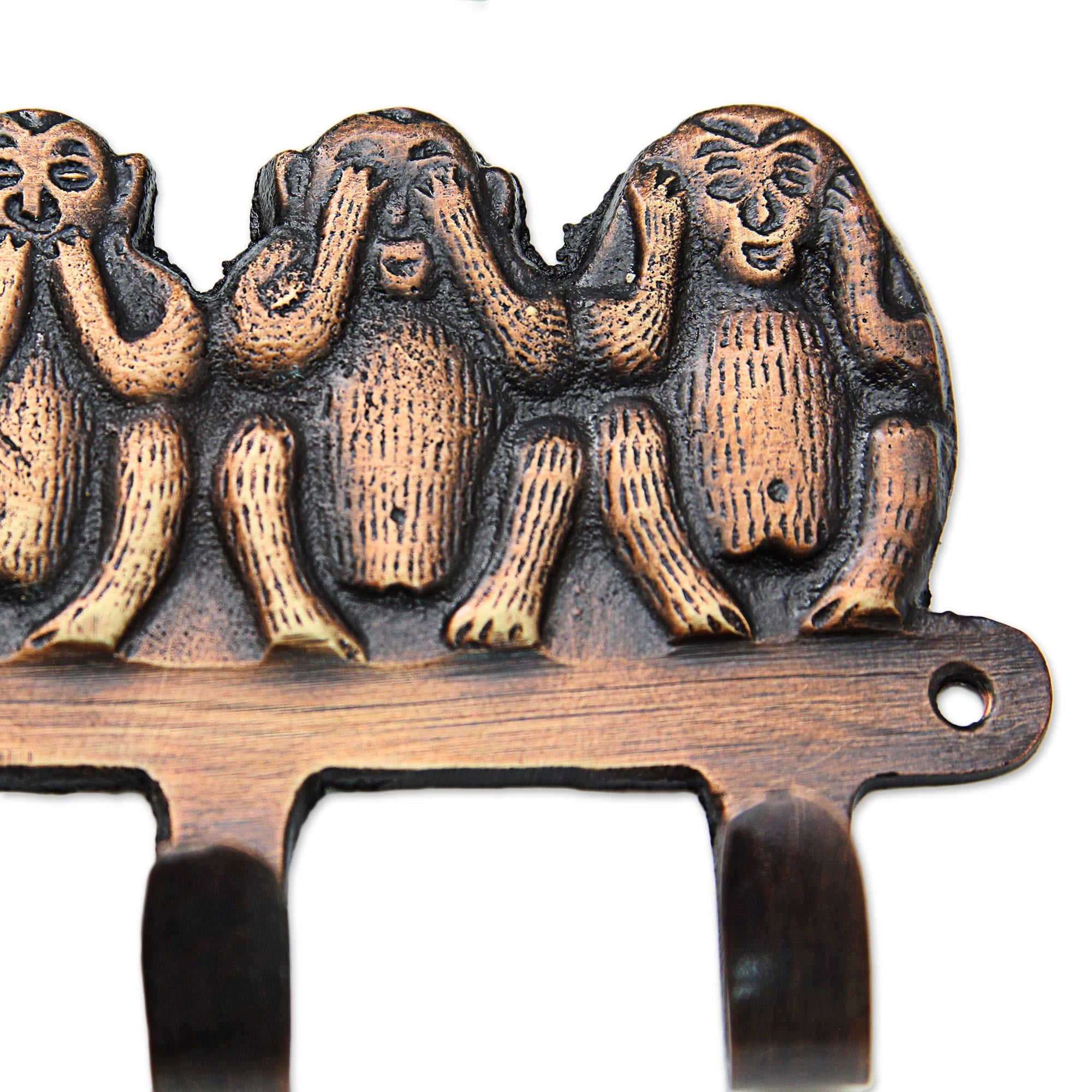 Premium Four Wise Monkeys Brass Key Holder - Handcrafted Artisan Decor from India