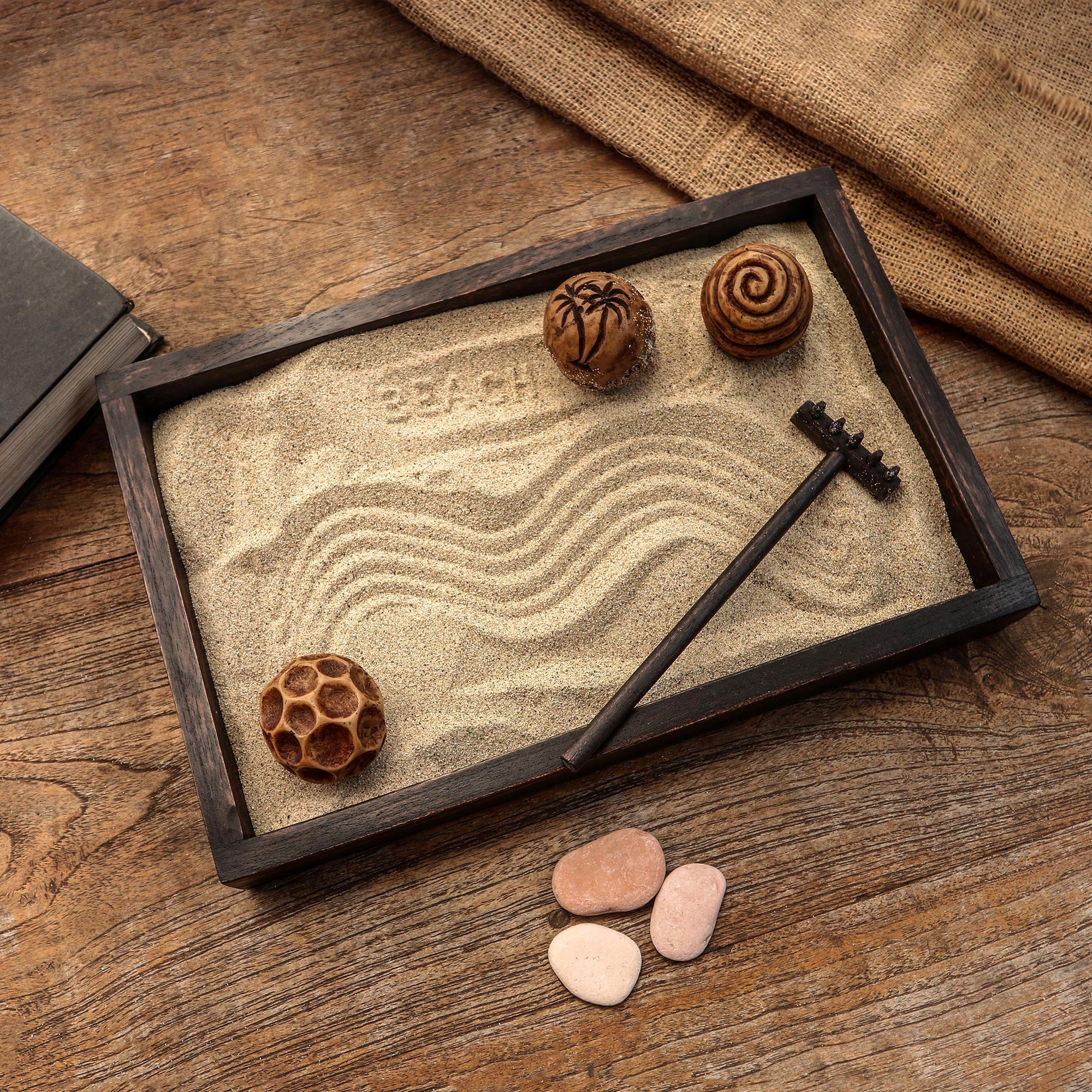 Premium Handcrafted Zen Garden Set - Serene Beach Meditation Kit with Jempinis Wood Tray