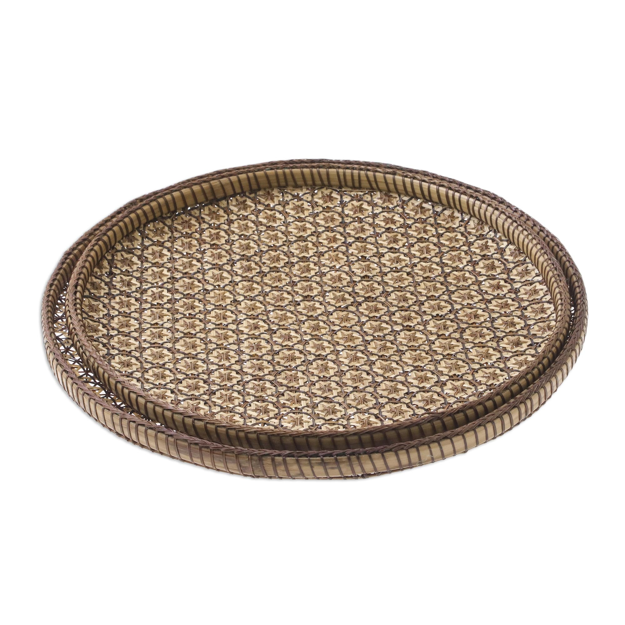 Premium Pikul Set of 2 Handcrafted Thai Rattan Trays with Floral Motif – Ultimate Gift for Best Wishes