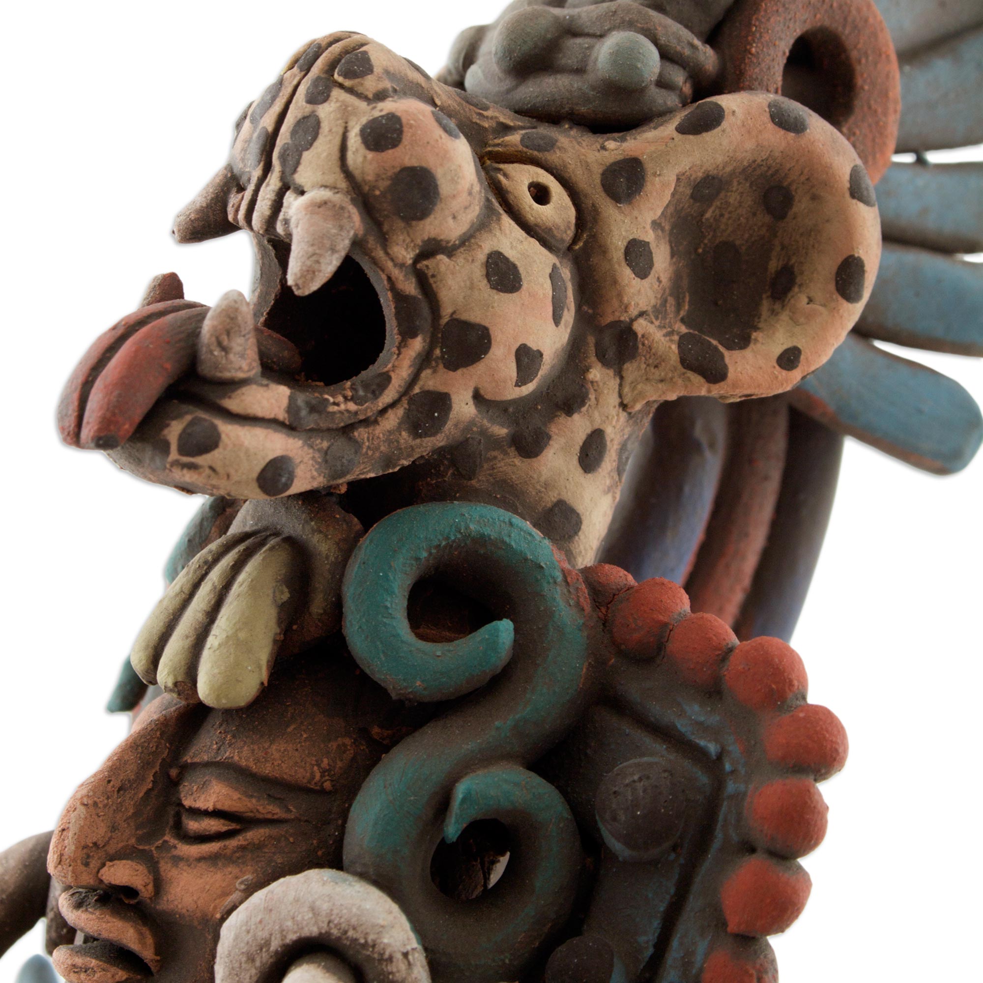 Premium Aztec Jaguar Warrior & Huehuetl Drum Sculpture - Ultimate Museum Replica