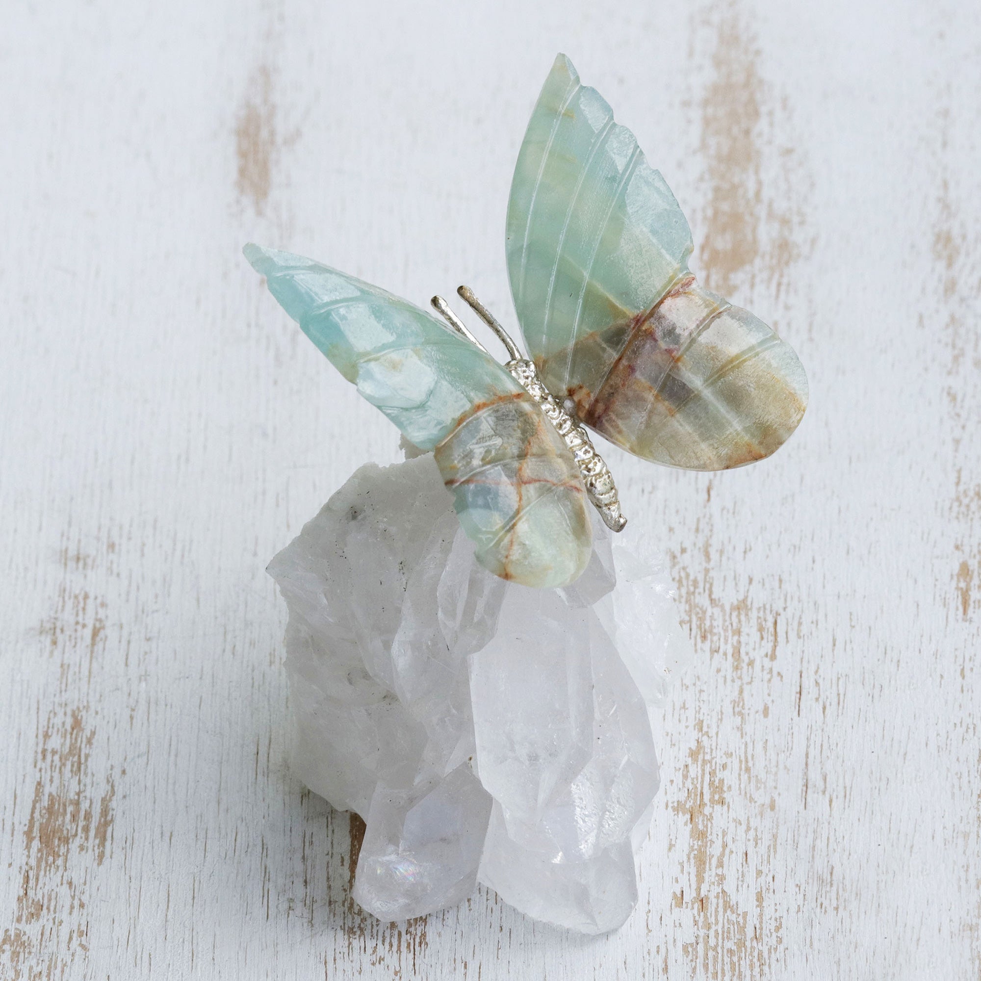 Premium Butterfly Sculpture - Handcrafted Onyx & Quartz Art Piece