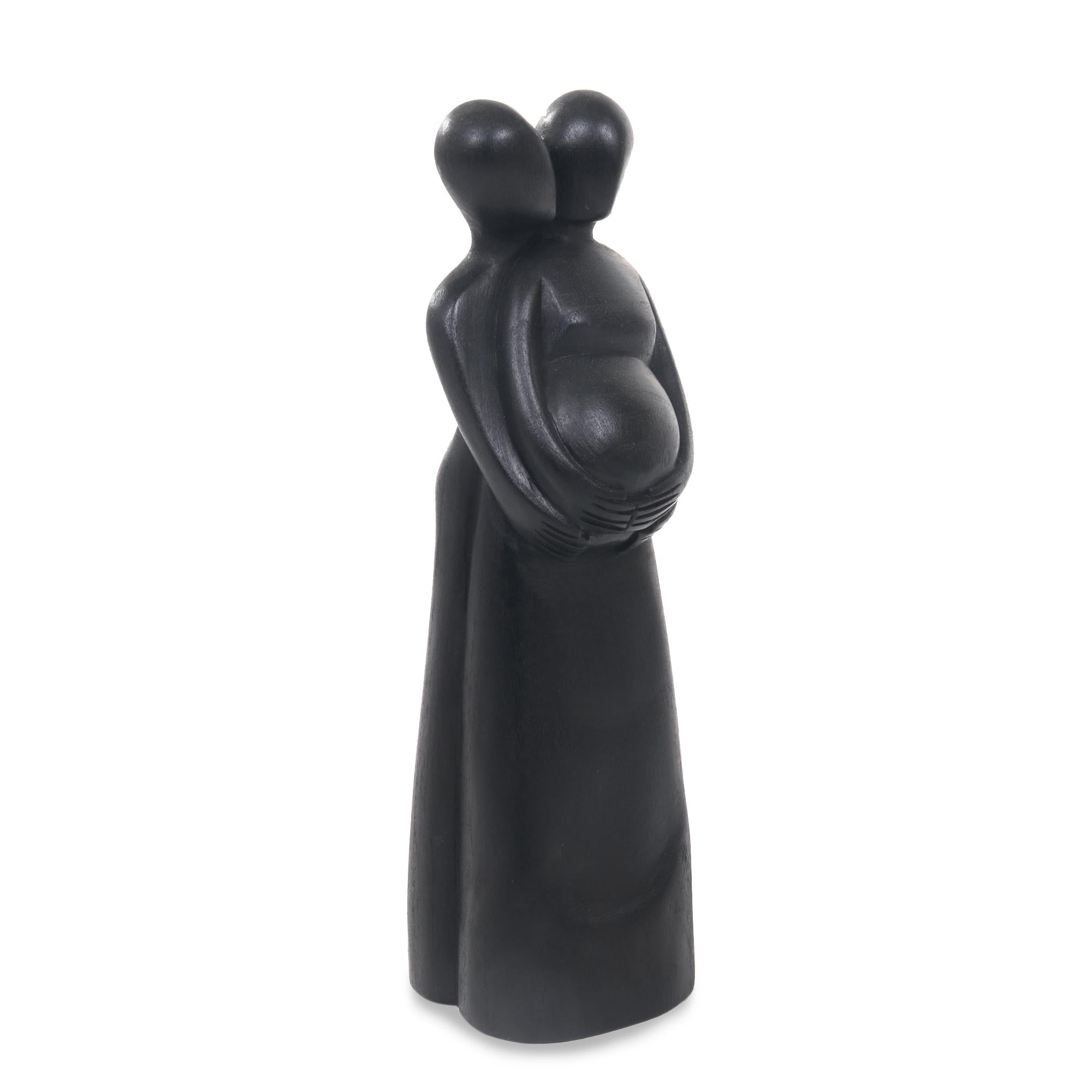 Premium Hand-Carved Family Bond Wood Statuette