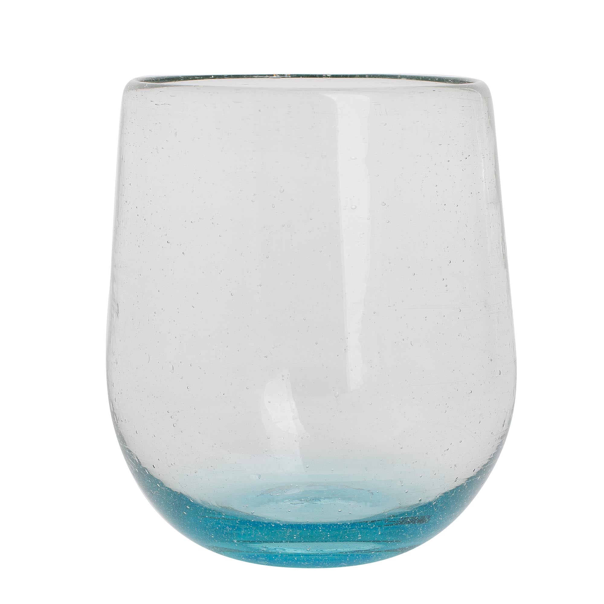 Premium Set of 4 Recycled Glass Stemless Wine Glasses - Glistening Sea Blue