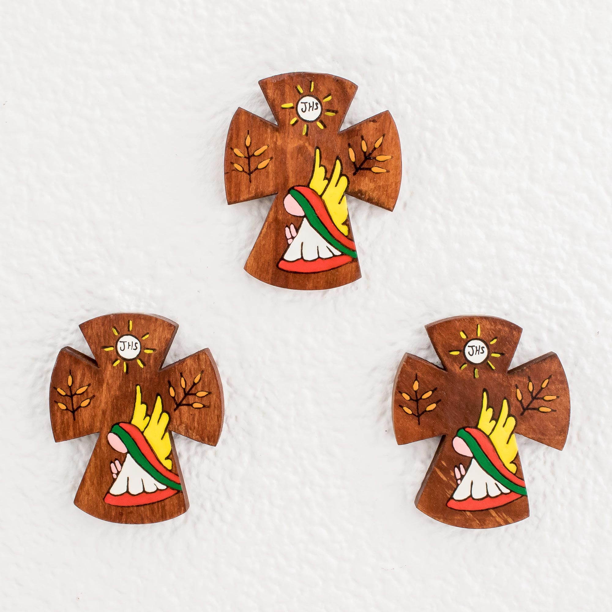Premium Handcrafted Pinewood Wall Crosses - Set of 3 by Maria Estela