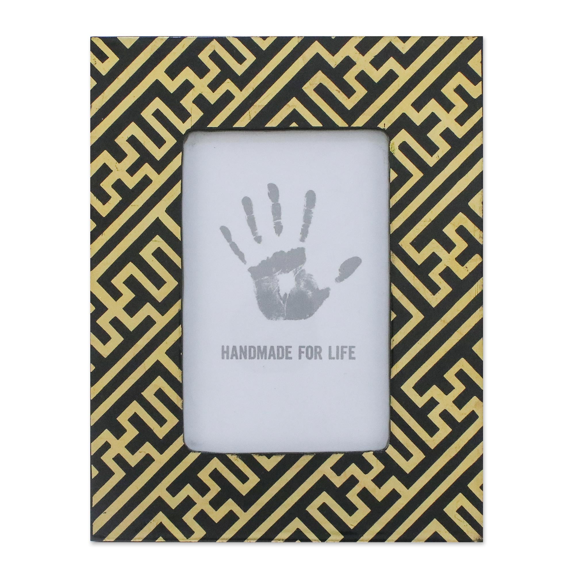 Premium Weaving Lines Lacquered Wood Picture Frame (4x6) - Elegant Black & Gold Design
