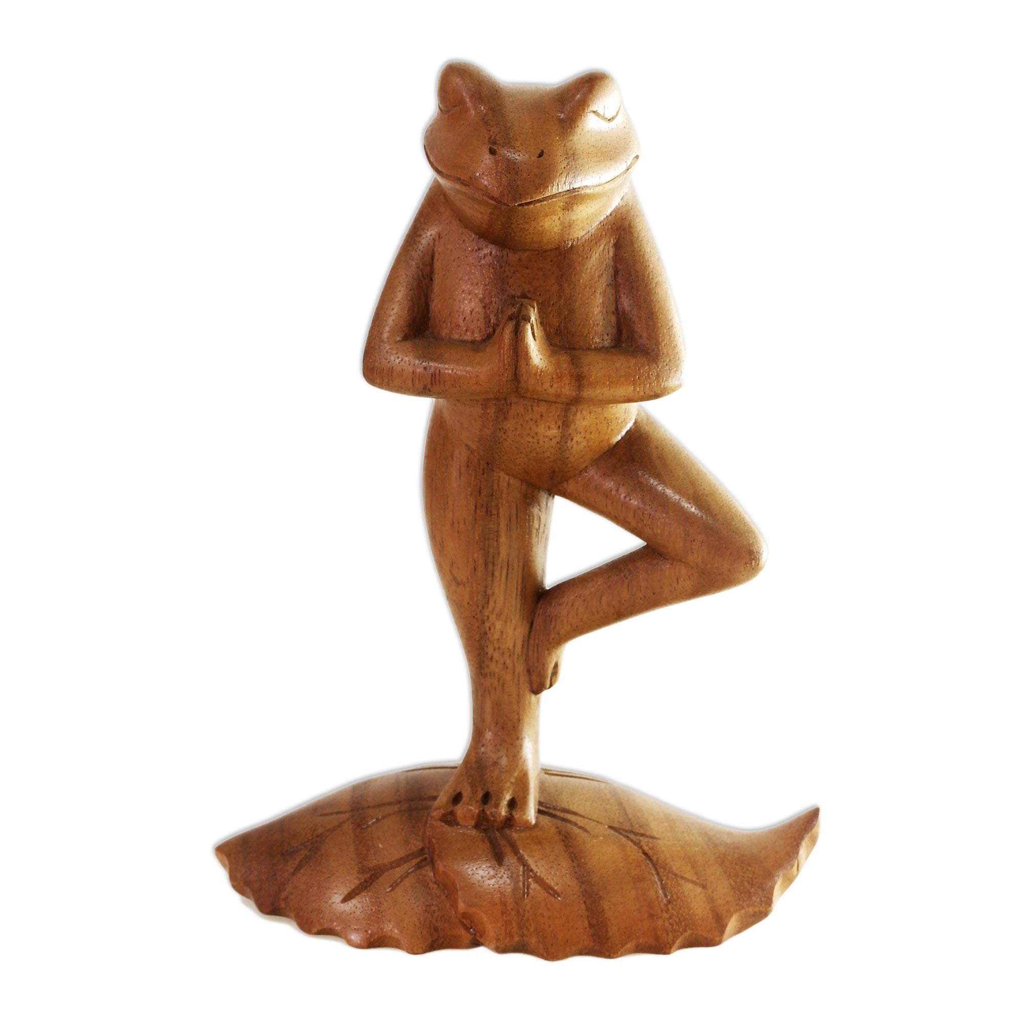 Premium Tree Pose Yoga Frog Wood Sculpture - Handcrafted Meditation Art