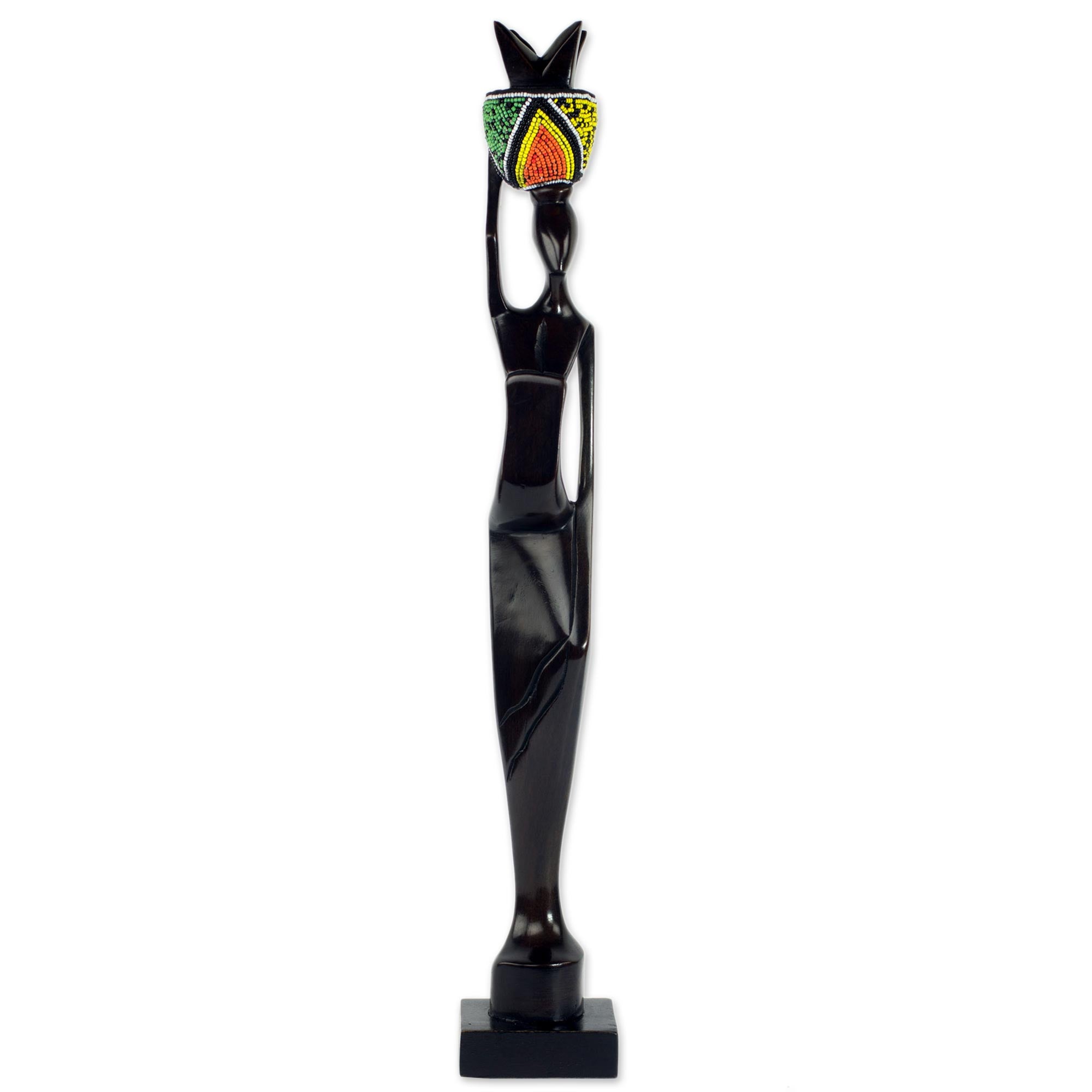 Premium Handcrafted Ghanaian Ebony Wood & Recycled Glass Sculpture - Akatua