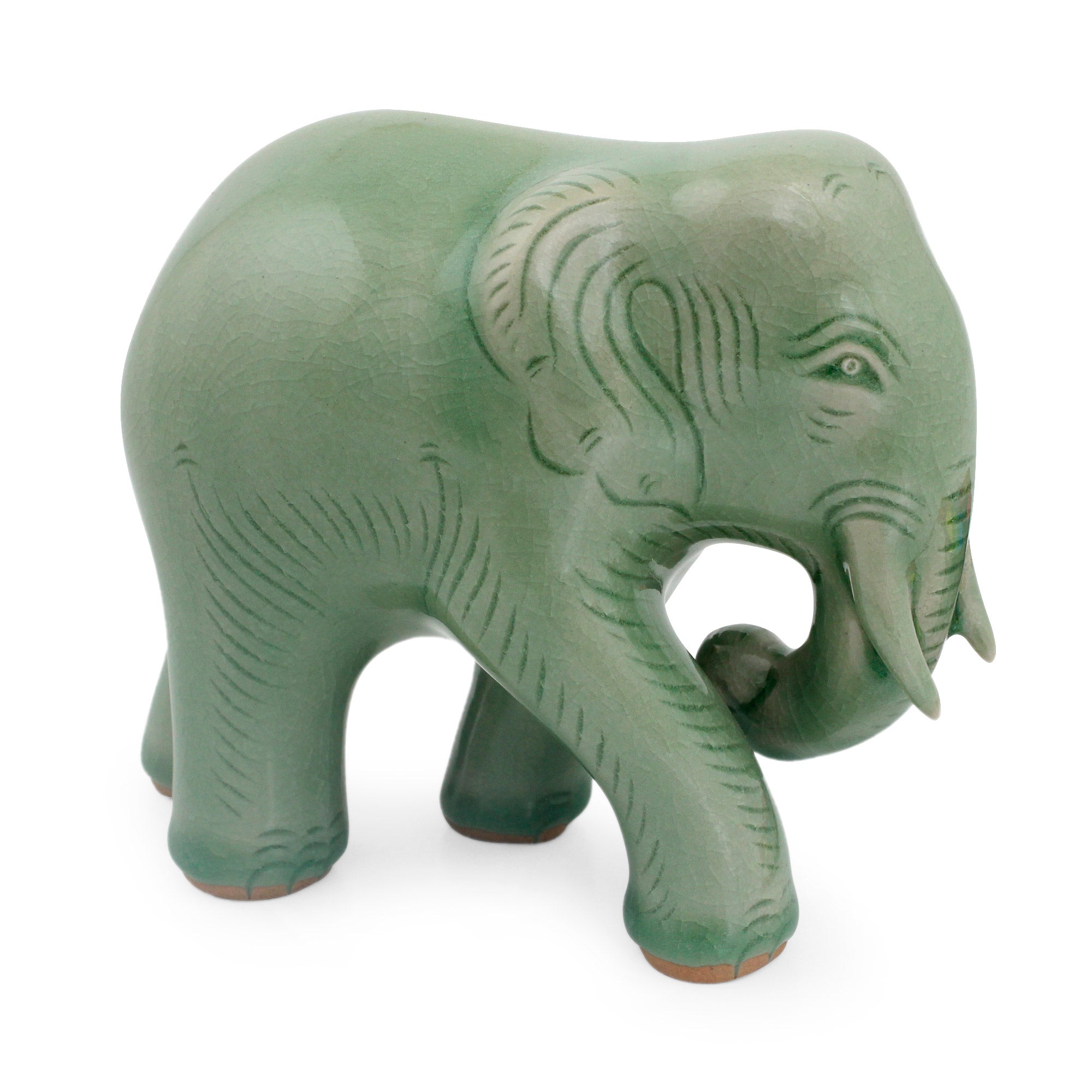 Premium Celadon Ceramic Elephant Figurine - Handcrafted by Thai Artisans