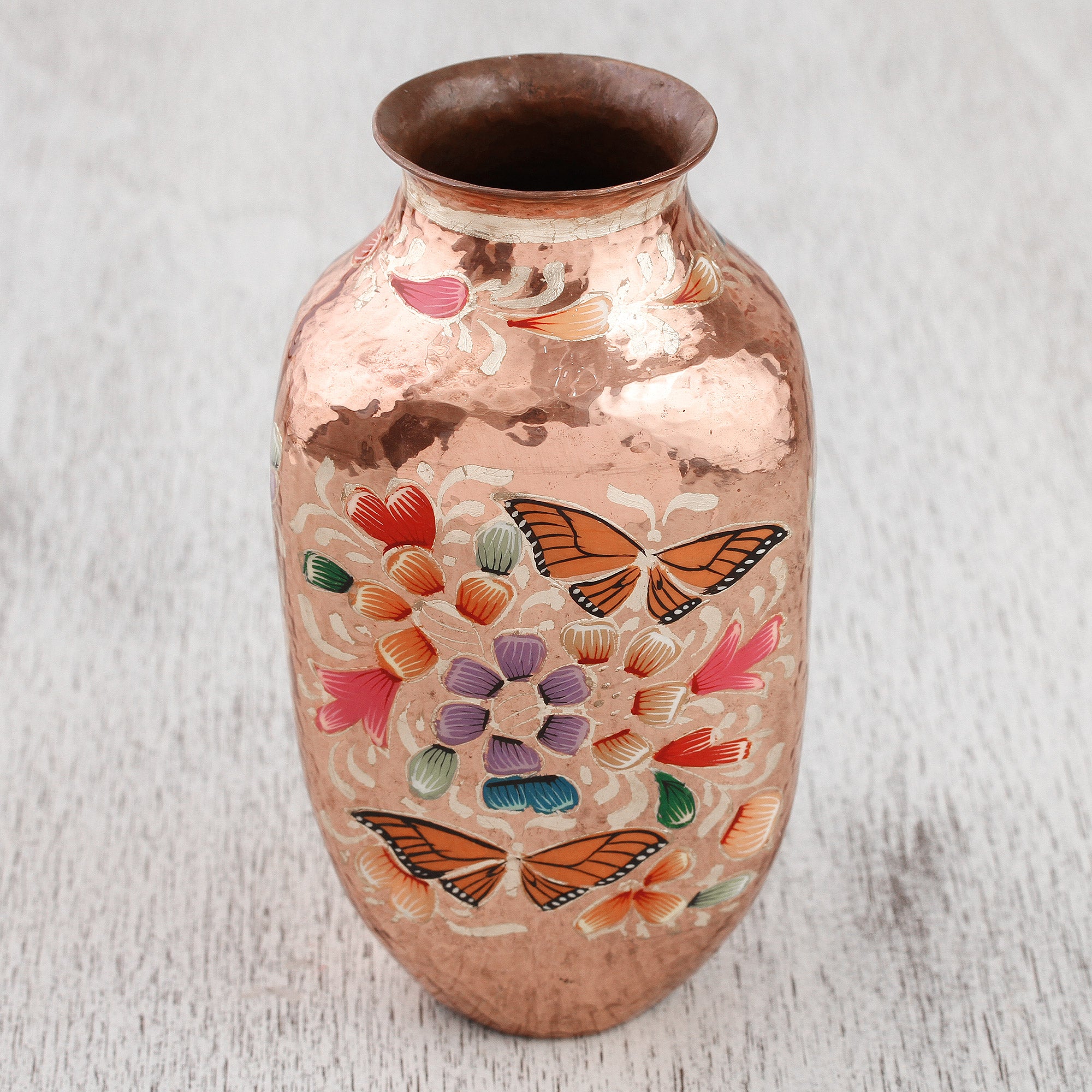 Premium Handcrafted Copper & Gold Leaf Butterfly Vase - Mexican Artisan Masterpiece