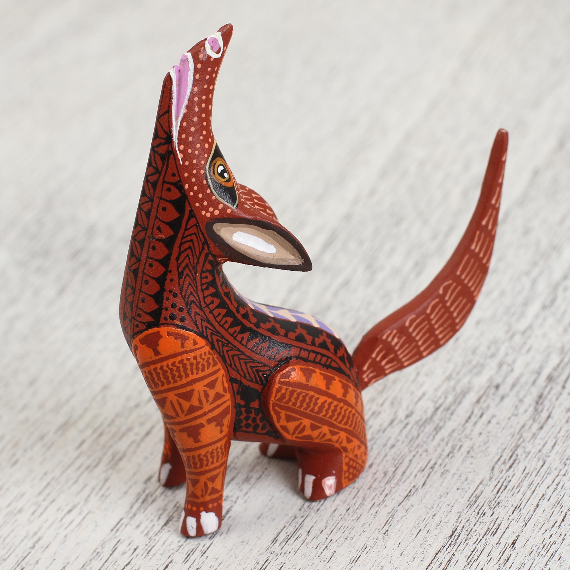 Premium Hand-Crafted Coyote Alebrije Figurine - Mexican Folk Art in Vibrant Red & Orange