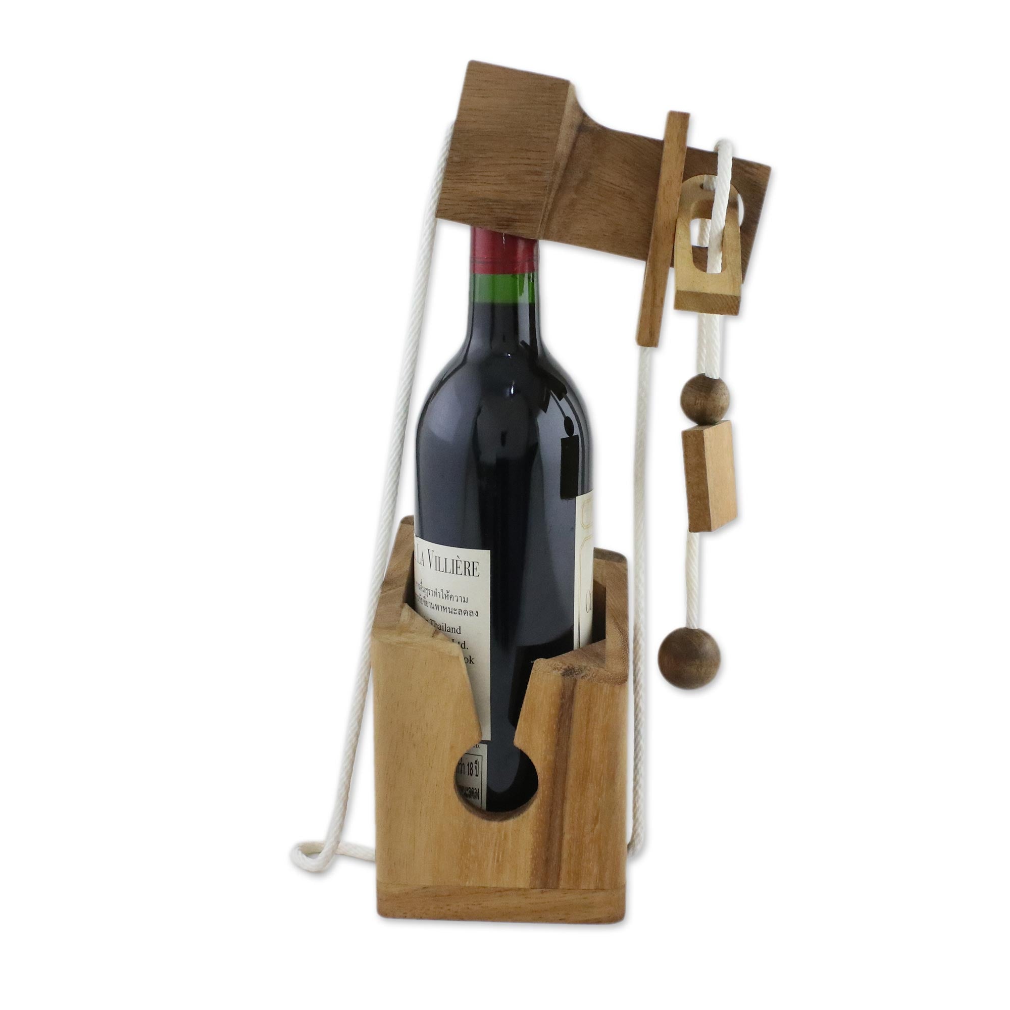 Premium Wooden Wine Bottle Holder & Puzzle - Ultimate Dinner Party Conversation Starter