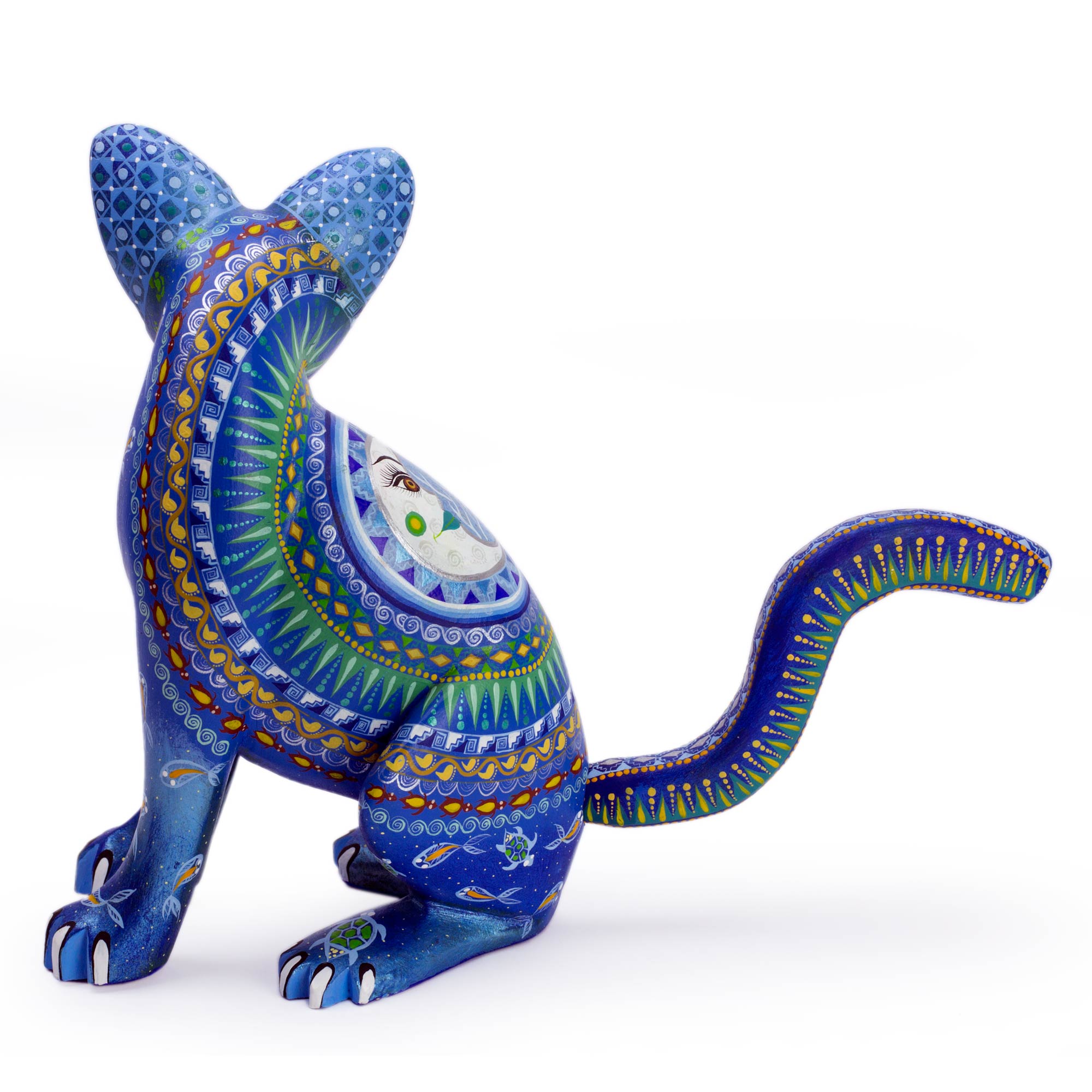 Premium Mystical Moon Cat Alebrije Sculpture - Handcrafted Oaxaca Folk Art