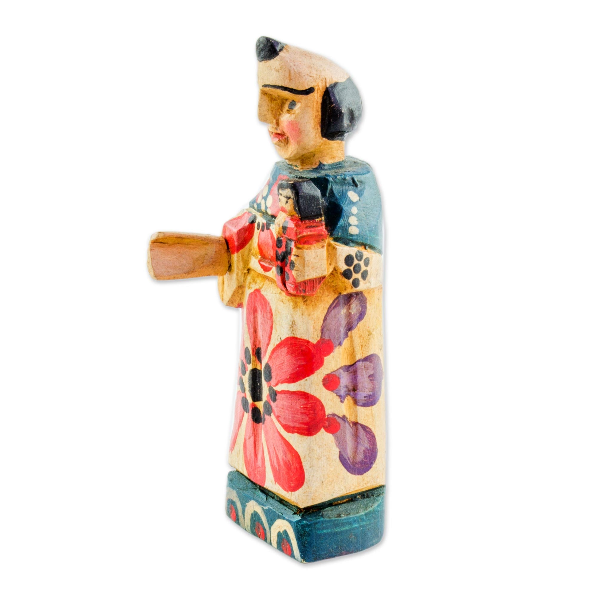 Premium Hand-Painted Saint Anthony Figurine with Baby Jesus – Rustic Pinewood Art from Guatemala