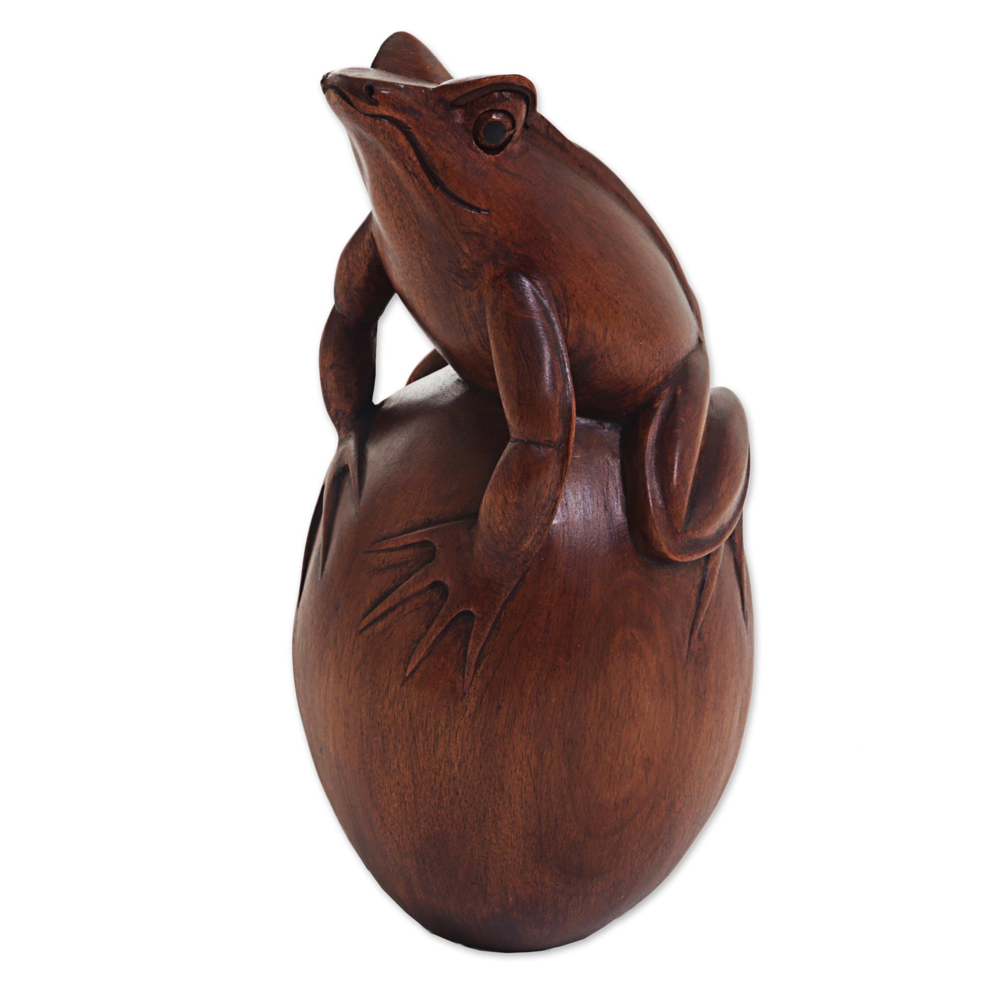 Premium Hand-Carved Suar Wood Frog Sculpture – Minimalist Tabletop Art