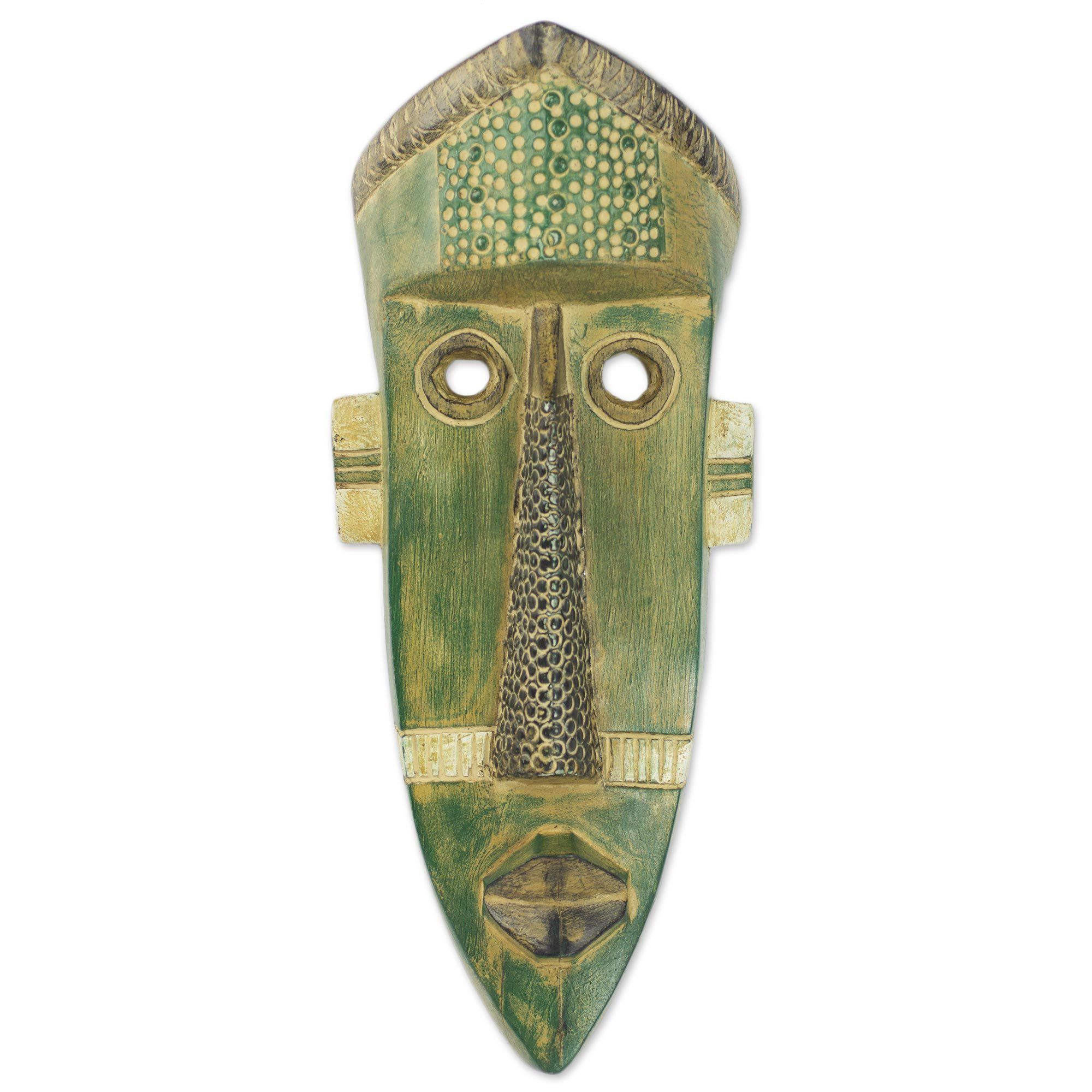 Premium Hand-Carved Green Giant Wall Mask | Authentic Ghanaian Art