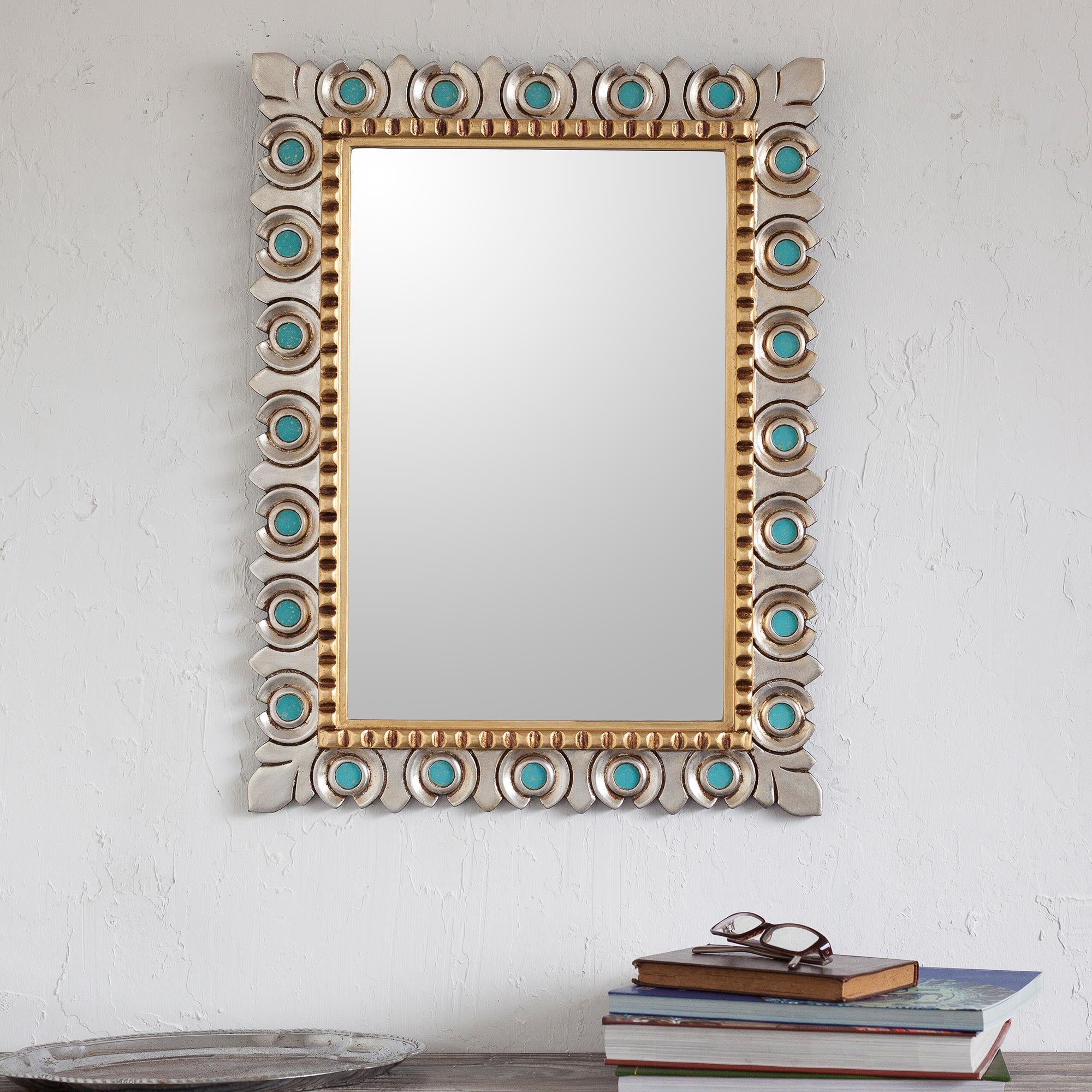 Premium Colonial Fleur de Lis Gilded Wood Wall Mirror - Handcrafted in Peru