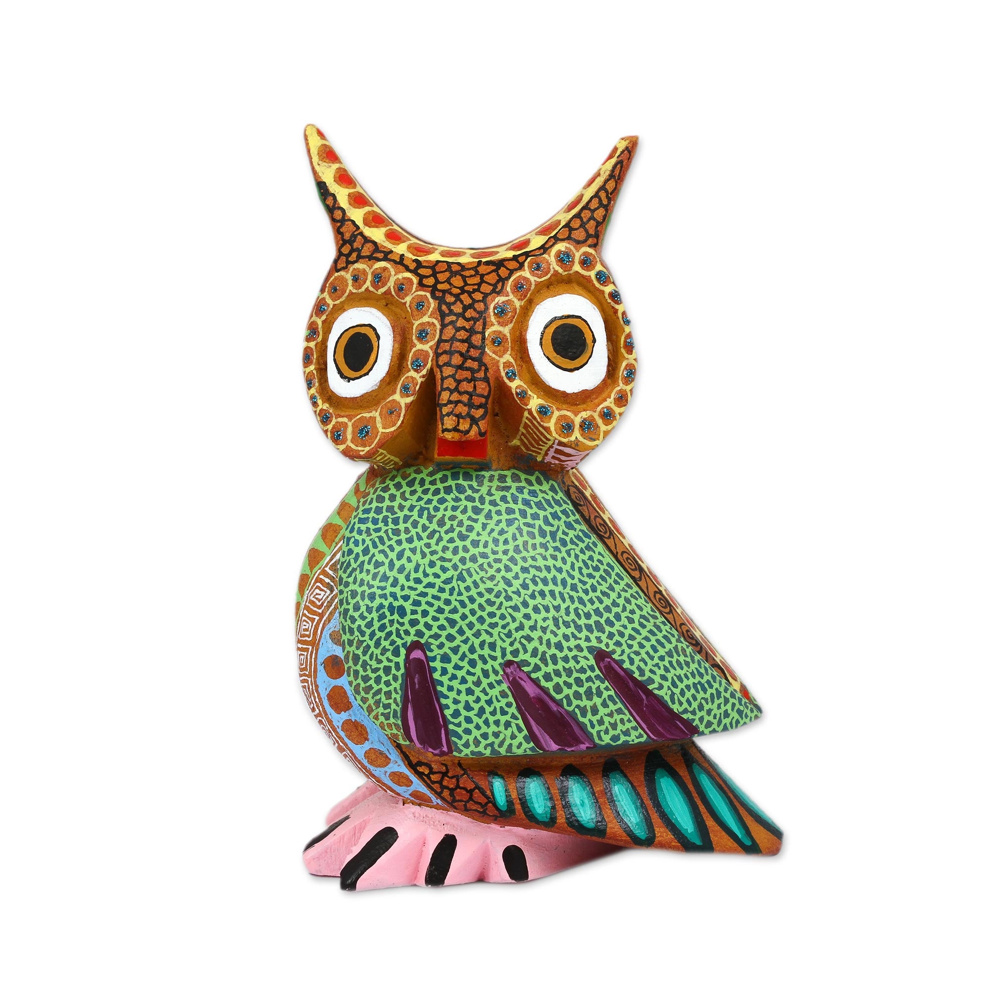 Premium Hand-Carved Copal Wood Owl Alebrije Sculpture - Authentic Mexican Art