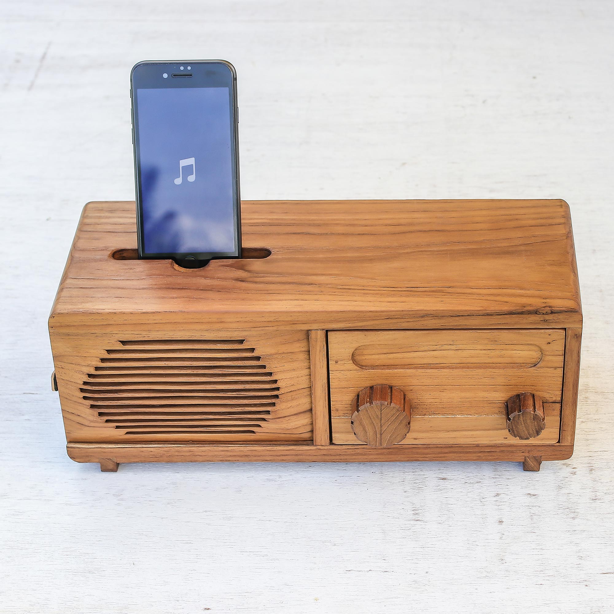 Premium Vintage Radio Phone Speaker - Handcrafted Teak Wood Design