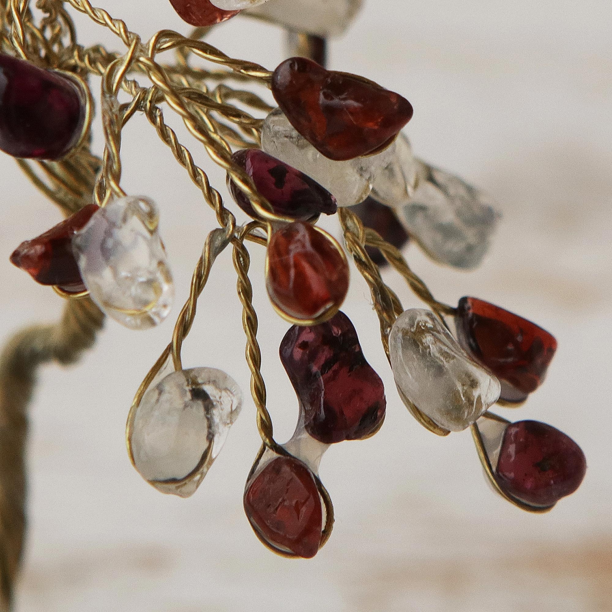 Premium Fire & Ice Gemstone Tree Sculpture - Handcrafted with Quartz & Garnet
