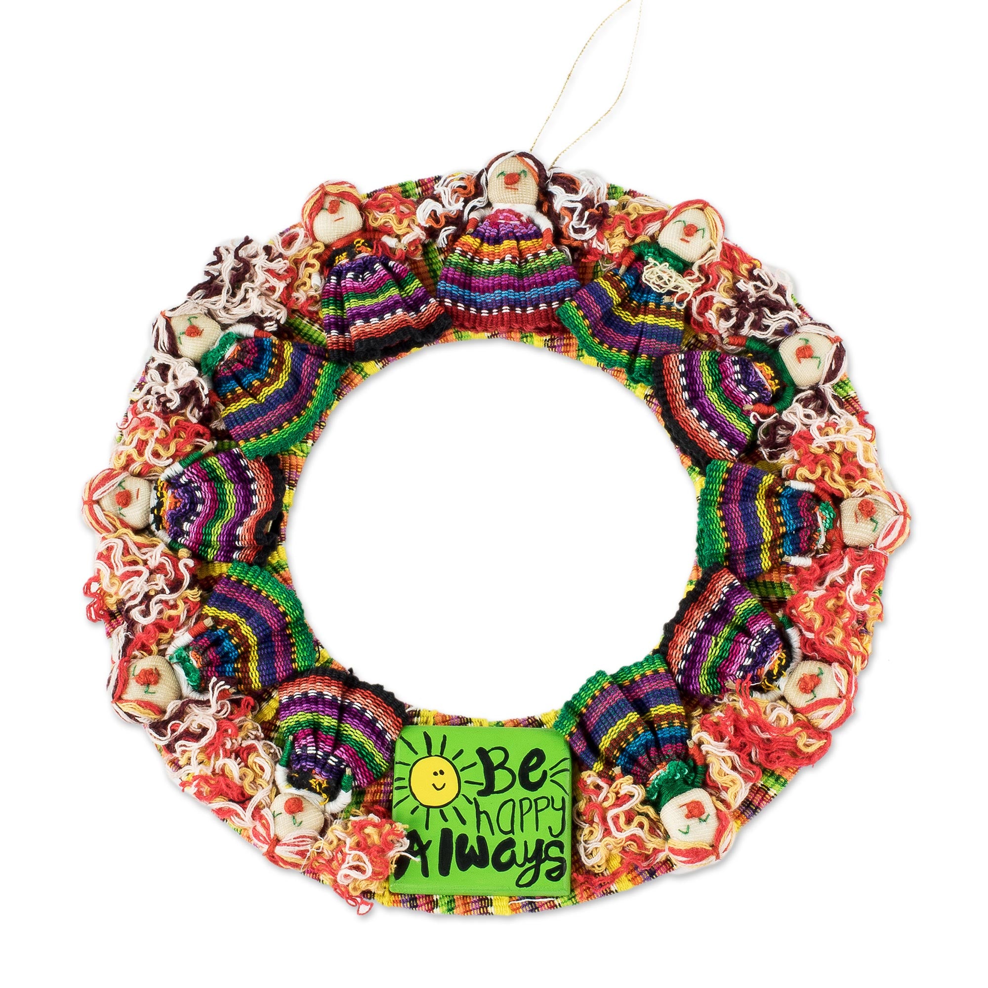 Premium Handmade Guatemalan Worry Doll Wreath - Be Happy Always