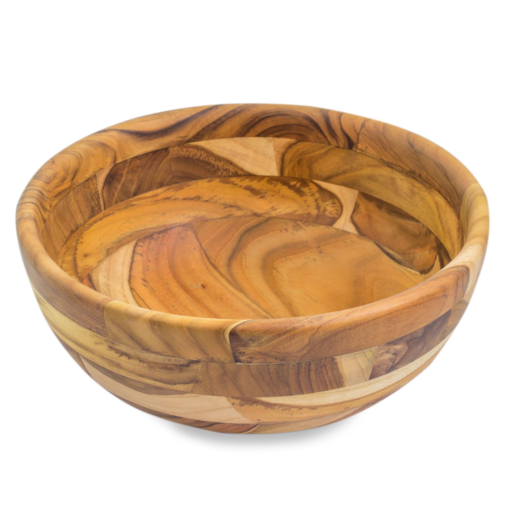 Premium Handcrafted Forest Mosaic Teak Wood Bowl - Eco-Friendly Artisan Design